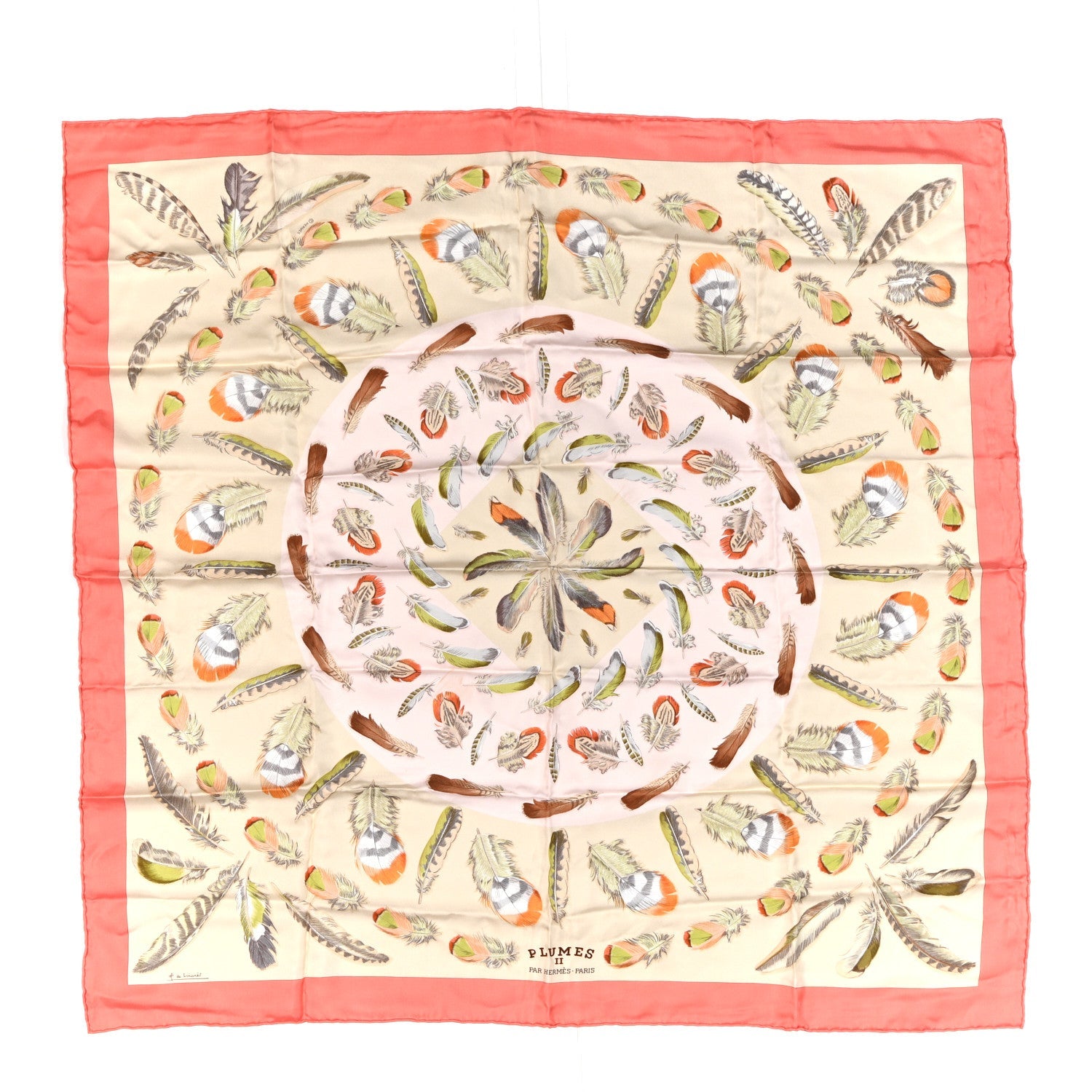Silk Plumes II Scarf 90 Corail Beige Rose Pale