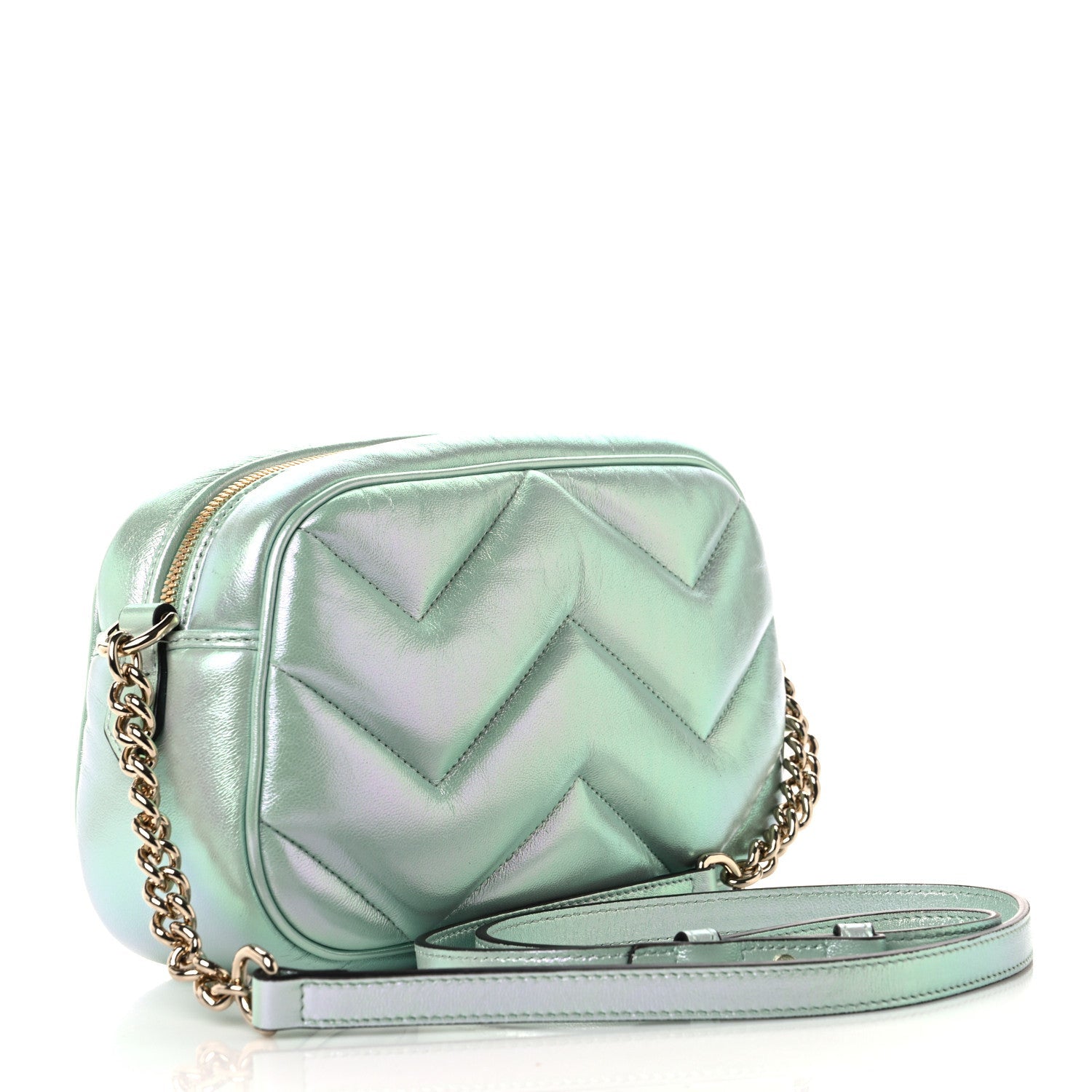Iridescent Nappa Chevron Matelasse Small GG Marmont Chain Shoulder Bag Iridescent Salvy Green