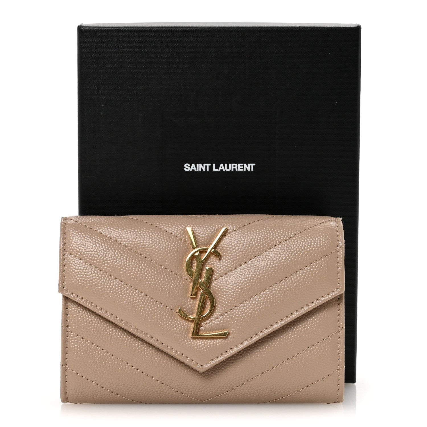 Grain De Poudre Matelasse Chevron Small Monogram Envelope Wallet Dark Beige