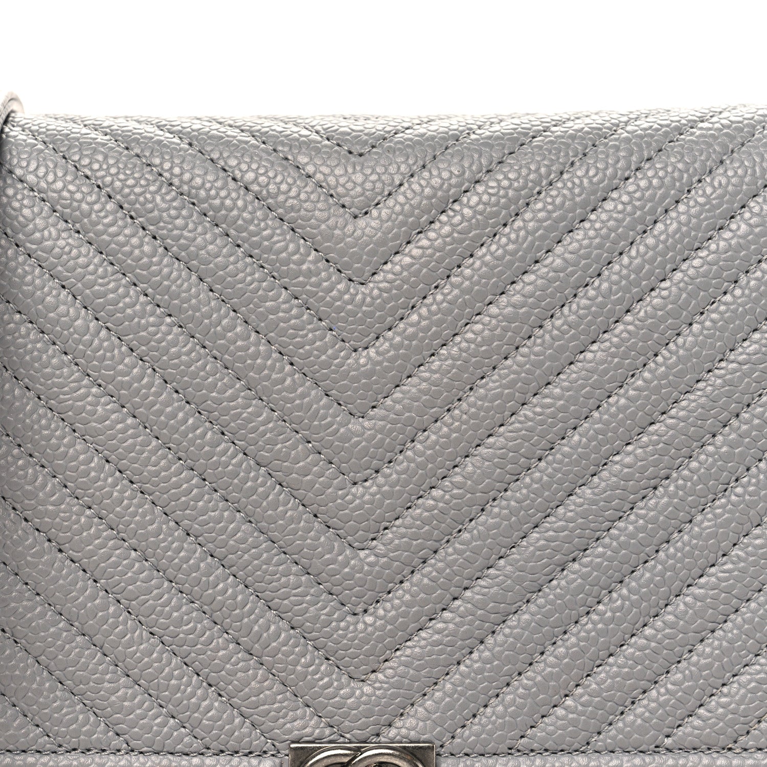 Caviar Chevron Quilted Boy Wallet On Chain WOC Grey