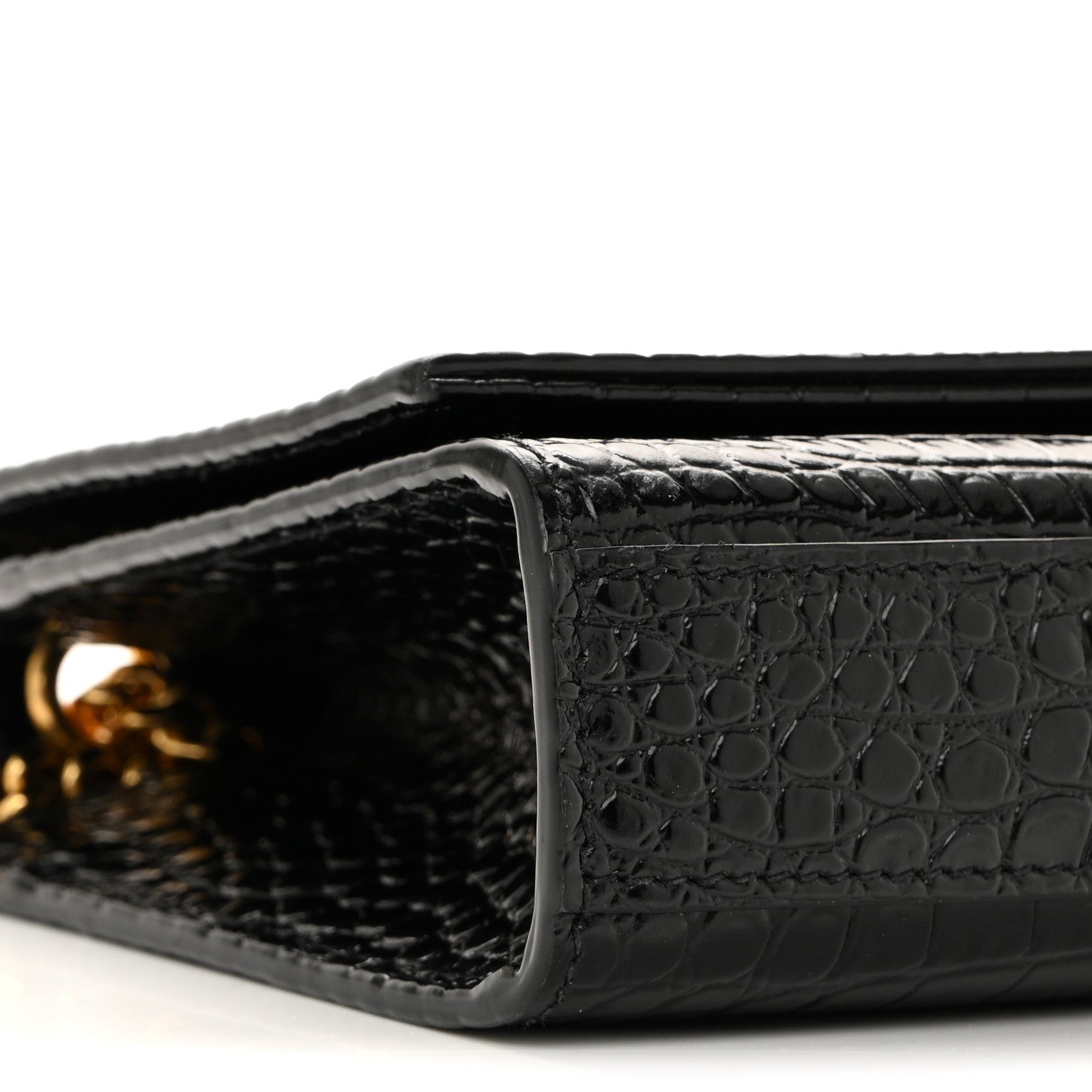 Calfskin Crocodile Embossed Small Classic Monogram Kate Tassel Satchel Black