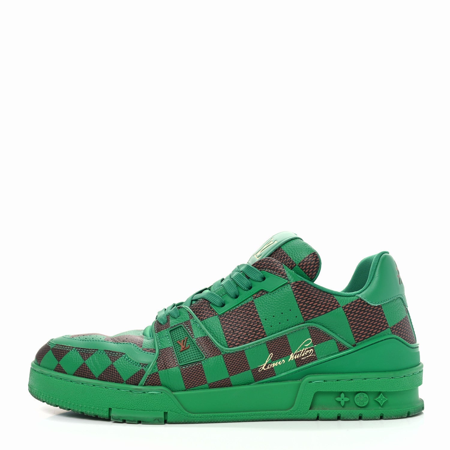 Damier Pop Grained Calfskin Mens LV Trainer Sneakers 10 Green
