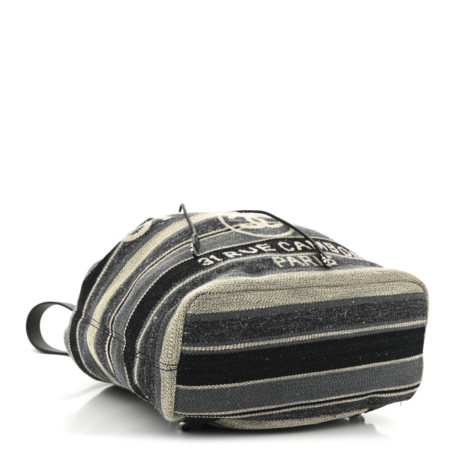 Striped Canvas Large Deauville Backpack Gray Black