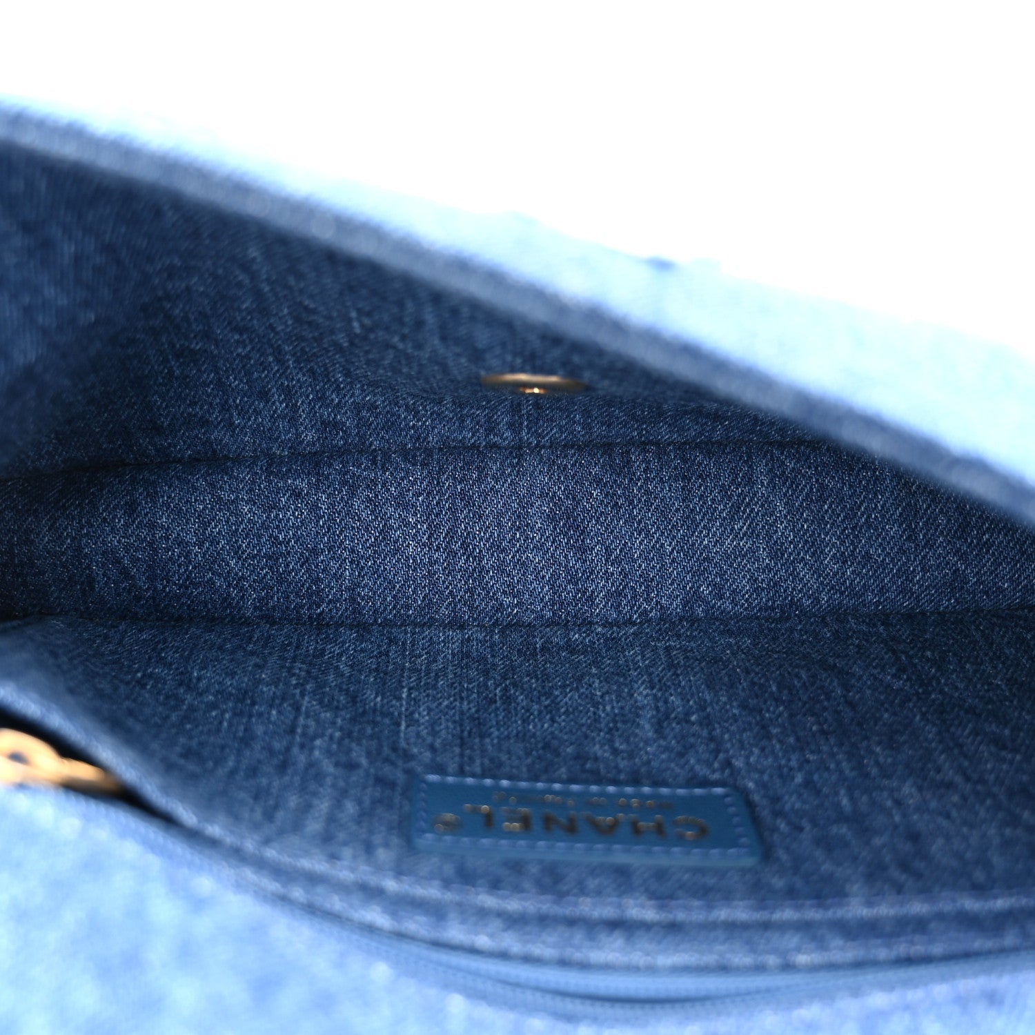 Denim Shearling Hieroglyph Flap Blue