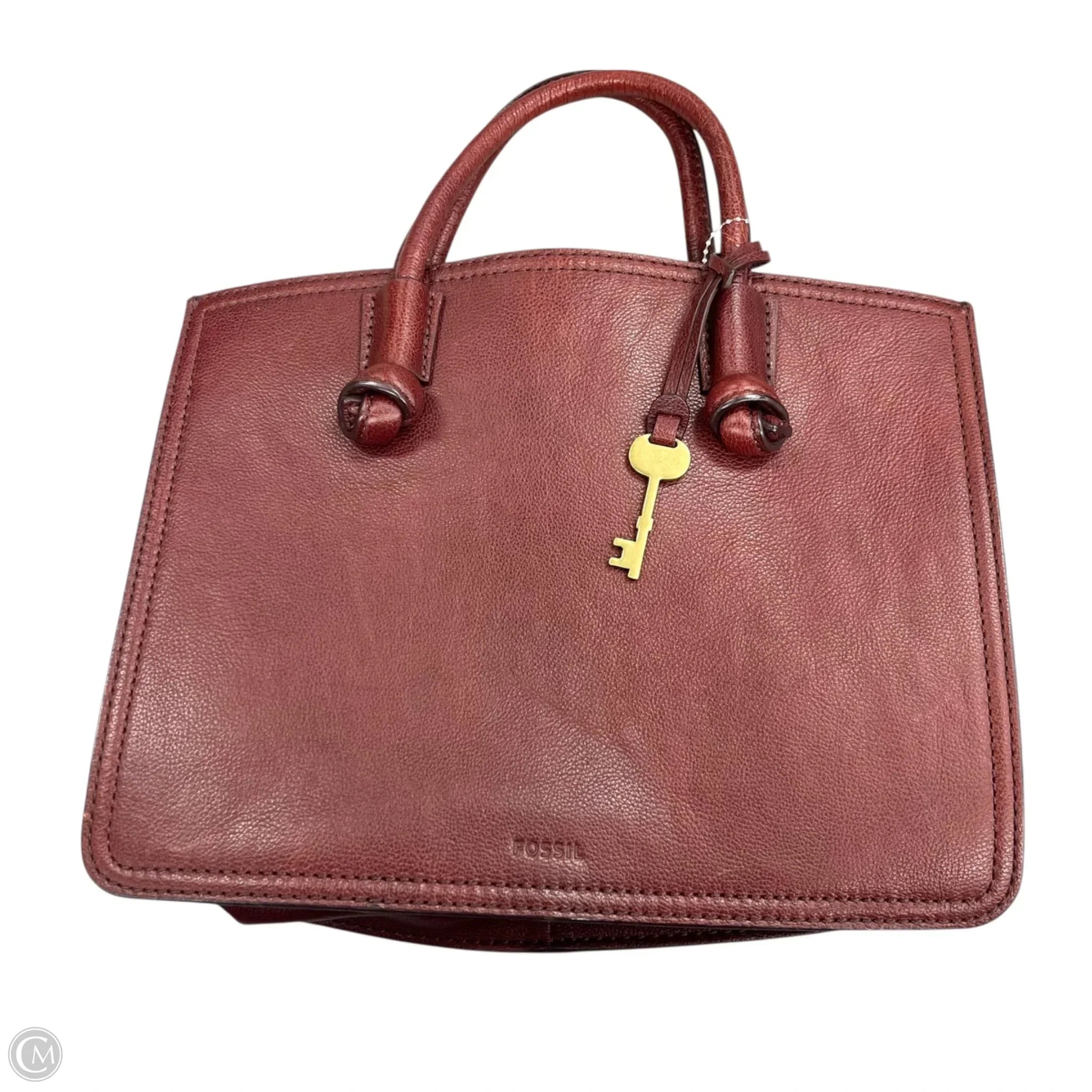 Handbag Leather By Fossil, Size: Medium