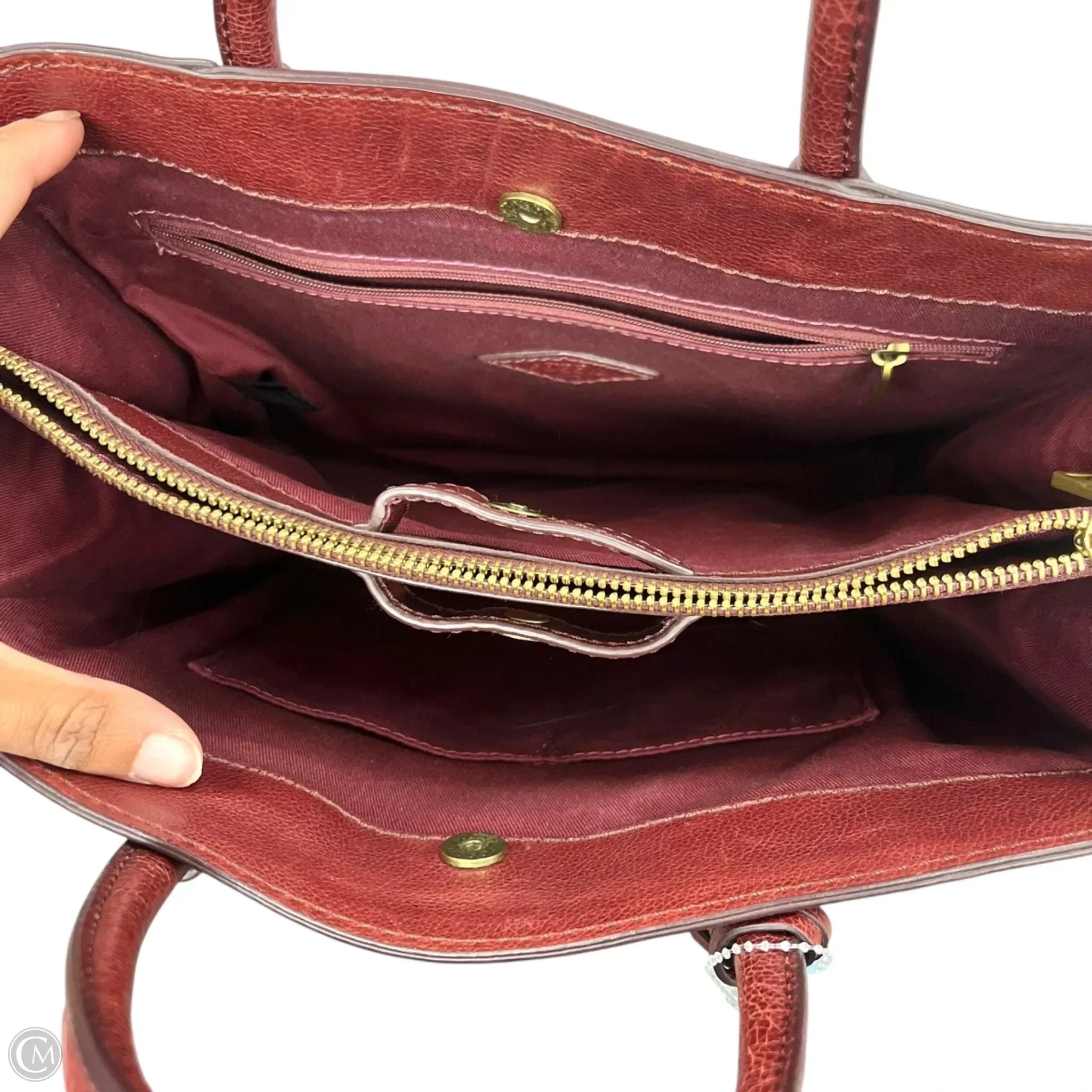 Handbag Leather By Fossil, Size: Medium