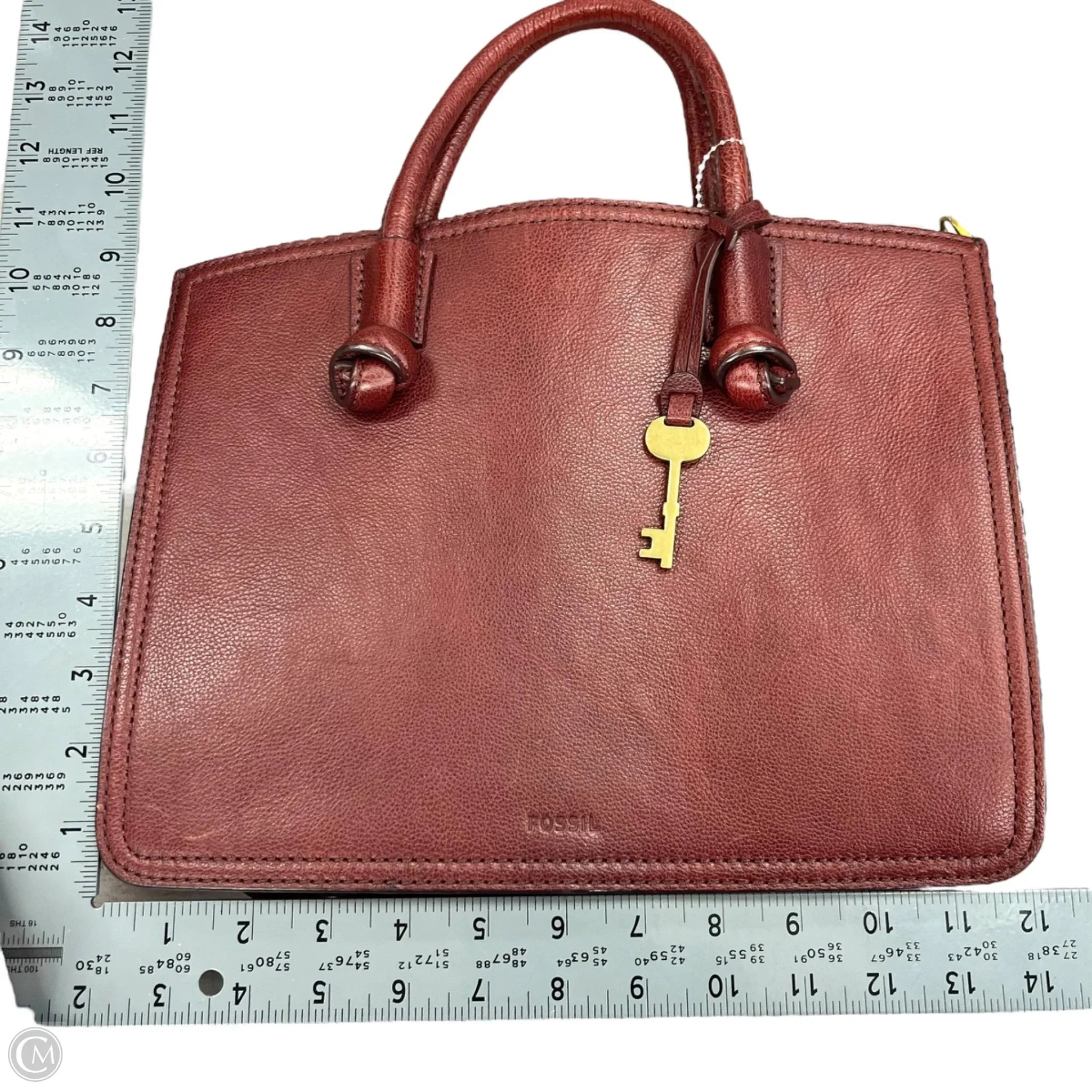 Handbag Leather By Fossil, Size: Medium