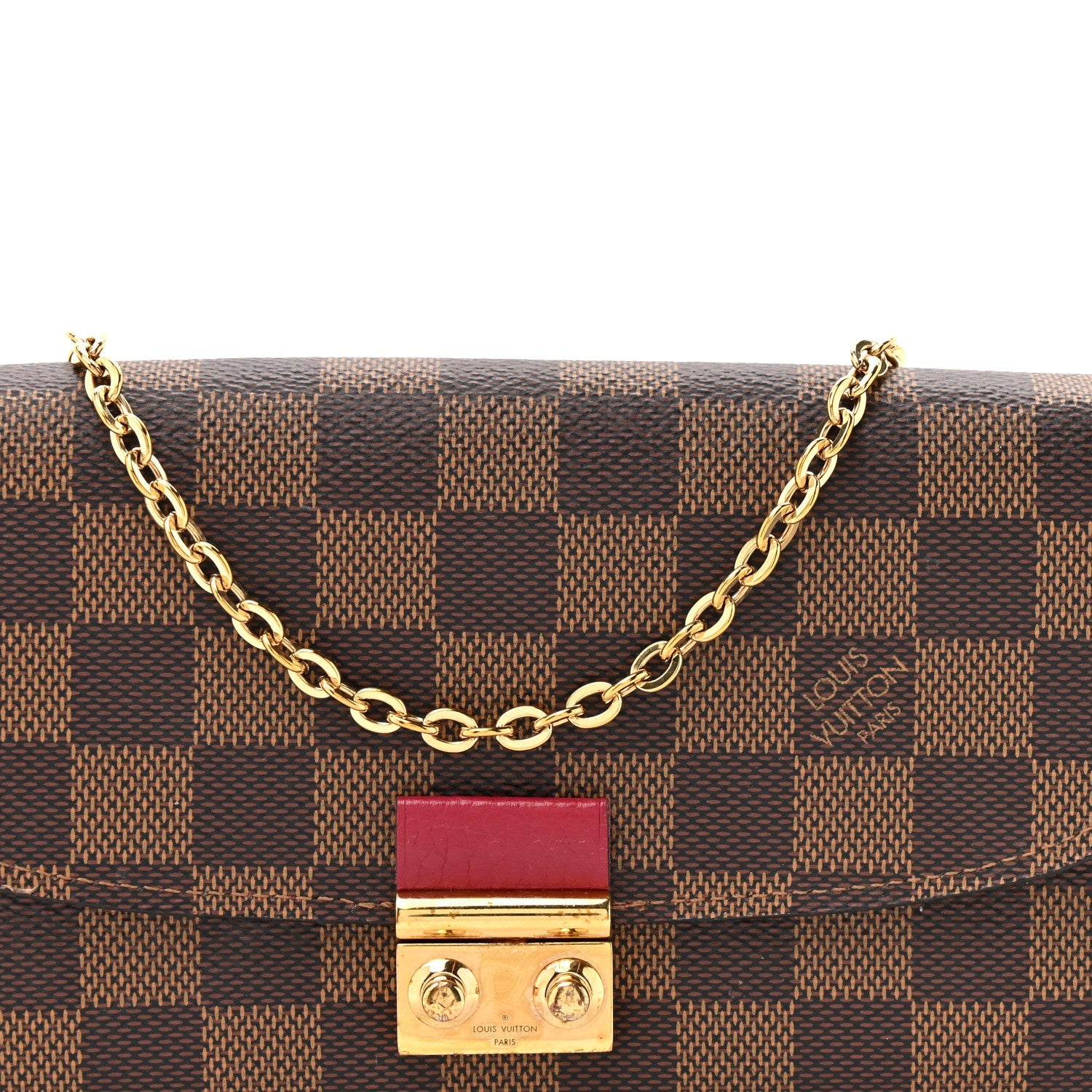 Damier Ebene Croisette Chain Wallet Scarlet