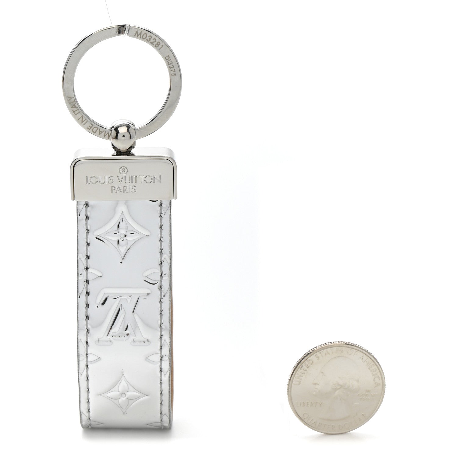 Monogram Mirror Dragonne Bag Charm Key Holder Silver