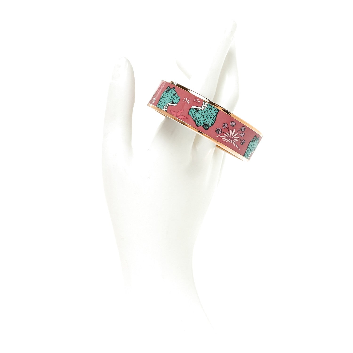 Enamel Printed Wide Les Léopards Bracelet 65 Rose Couture