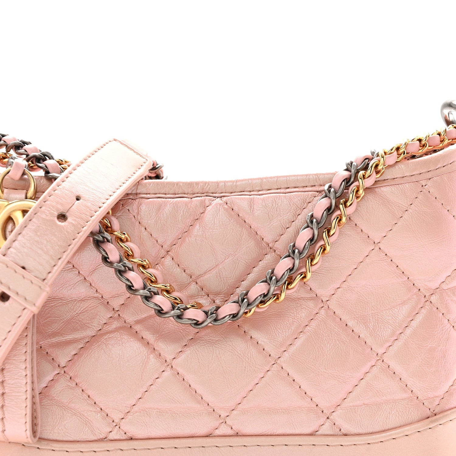 Iridescent Aged Calfskin Quilted Small Gabrielle Hobo Rose