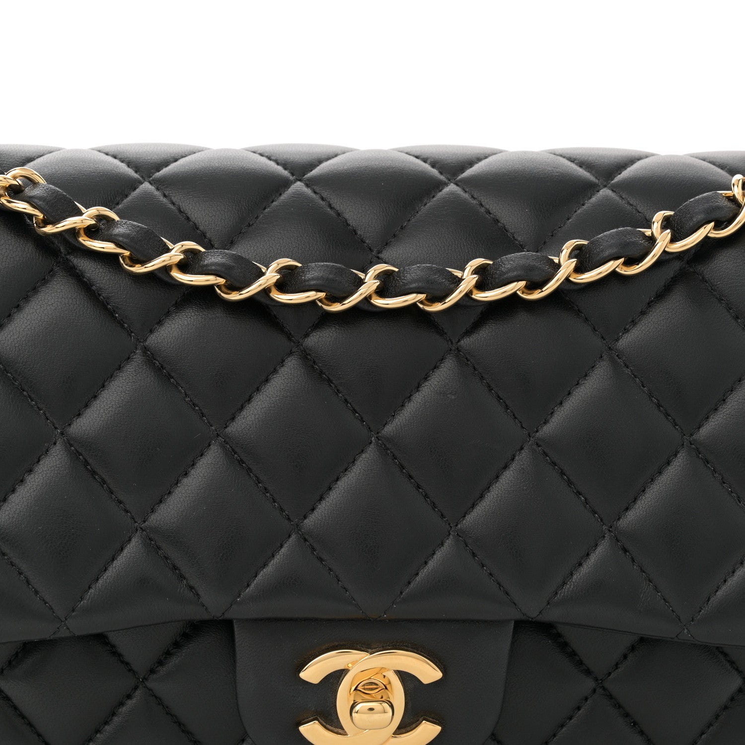 Lambskin Quilted Medium Double Flap Black