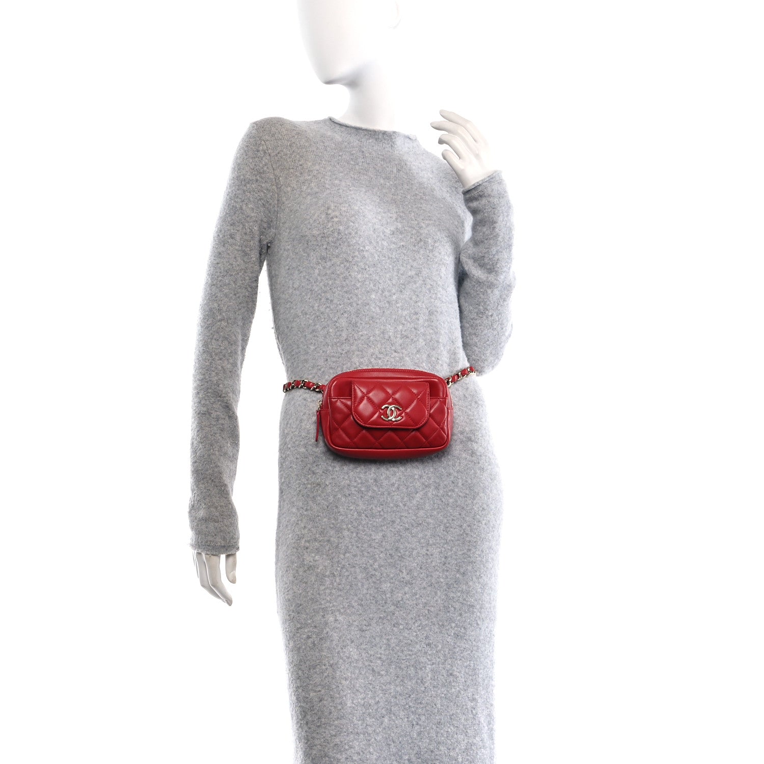 Lambskin Quilted Waist Bag With Pouch Red