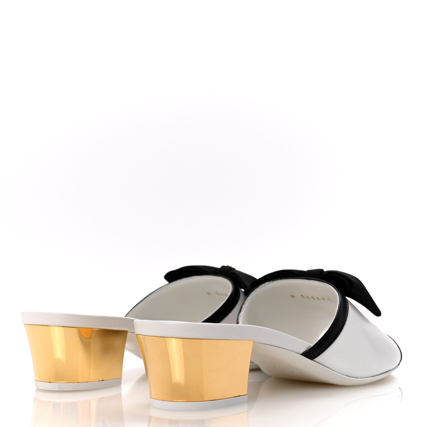 Lambskin Grosgrain Bow Mules 37 White Black