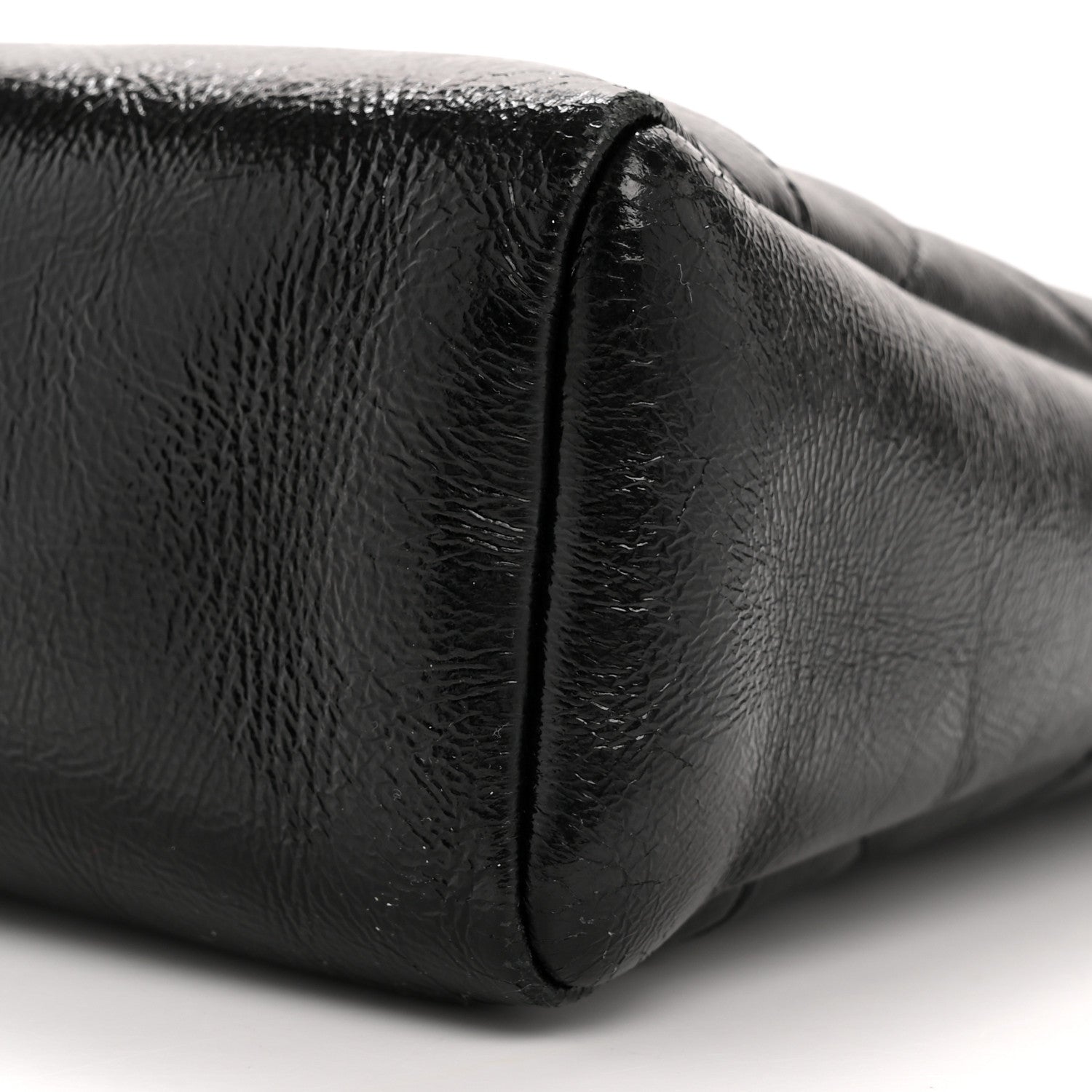Shiny Crumpled Calfskin Quilted Small 31 Shopping Bag Black
