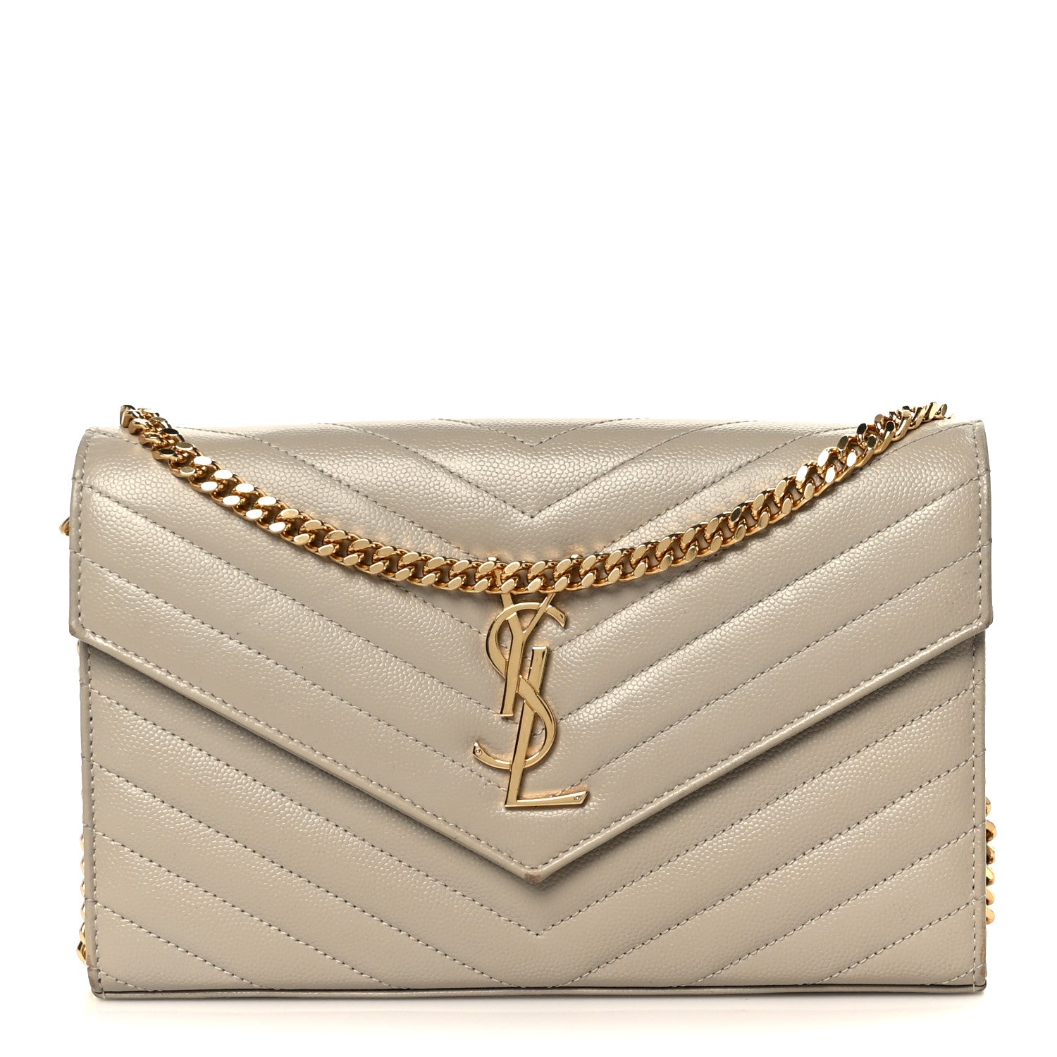 Grain De Poudre Matelasse Chevron Monogram Chain Wallet Sea Salt