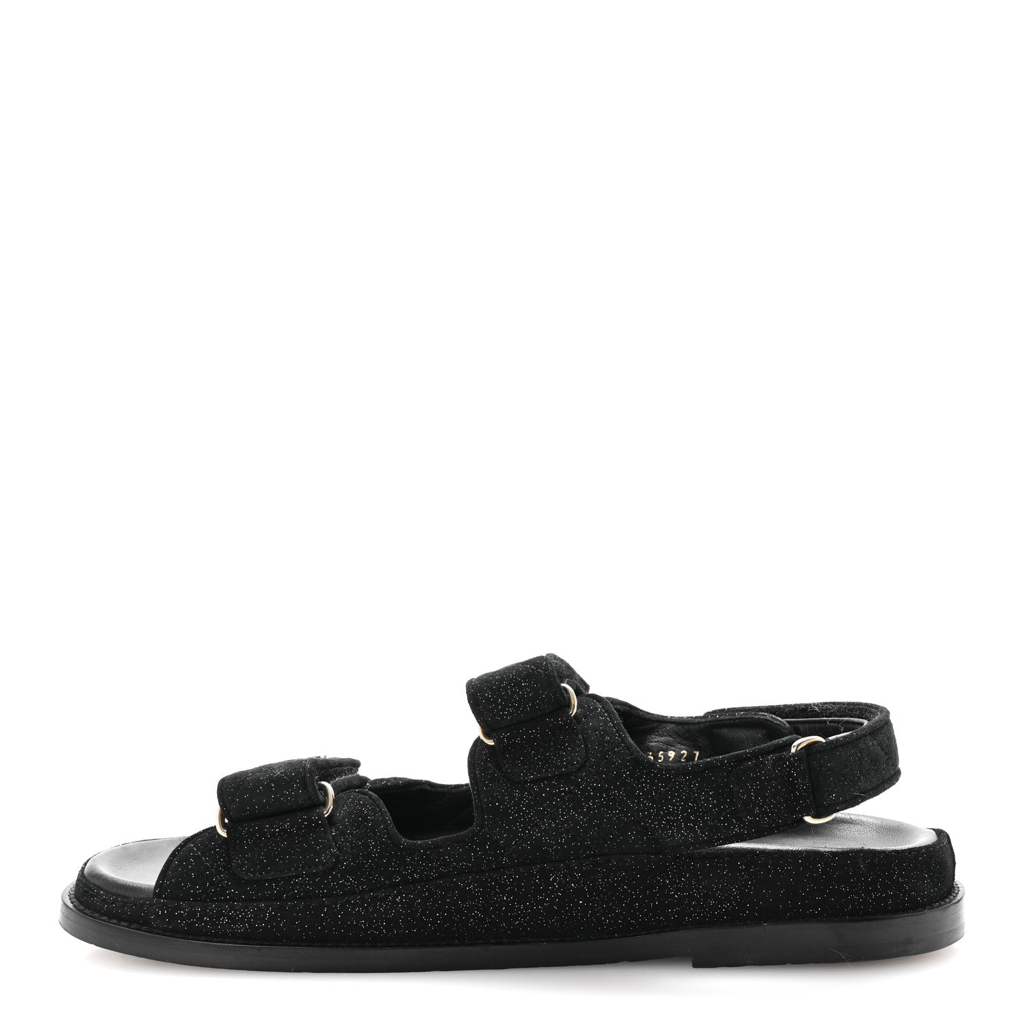 Suede Calfskin Glitter Crystal Velcro Dad Sandals 40 Black