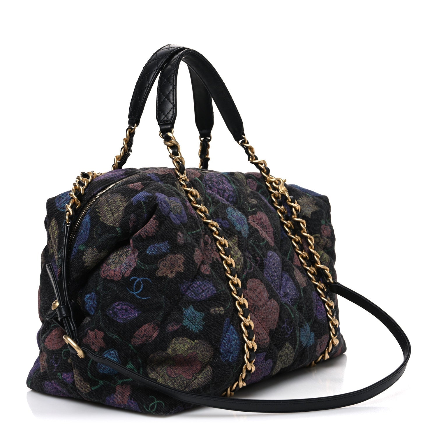 Denim Printed Destination Chenonceau Shoulder Bag Charcoal Multicolor