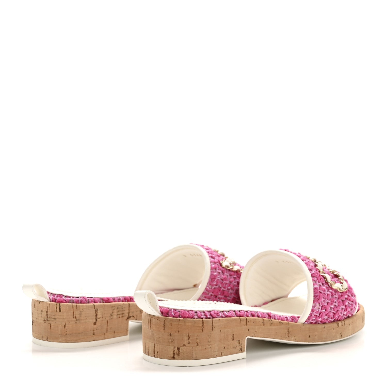 Tweed Cork Mule Sandal 36 Pink White