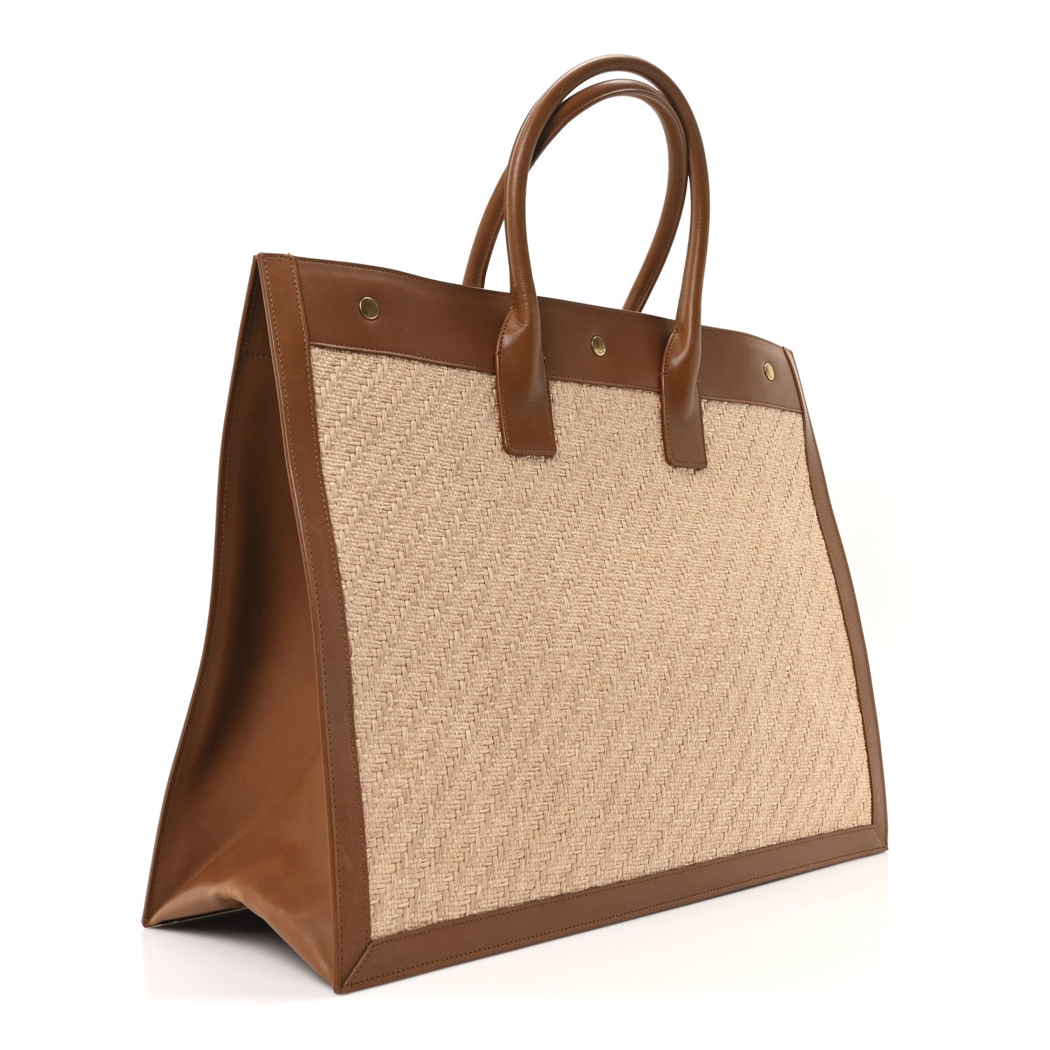 Raffia Linen Calfskin Rive Gauche Tote Naturale Brown