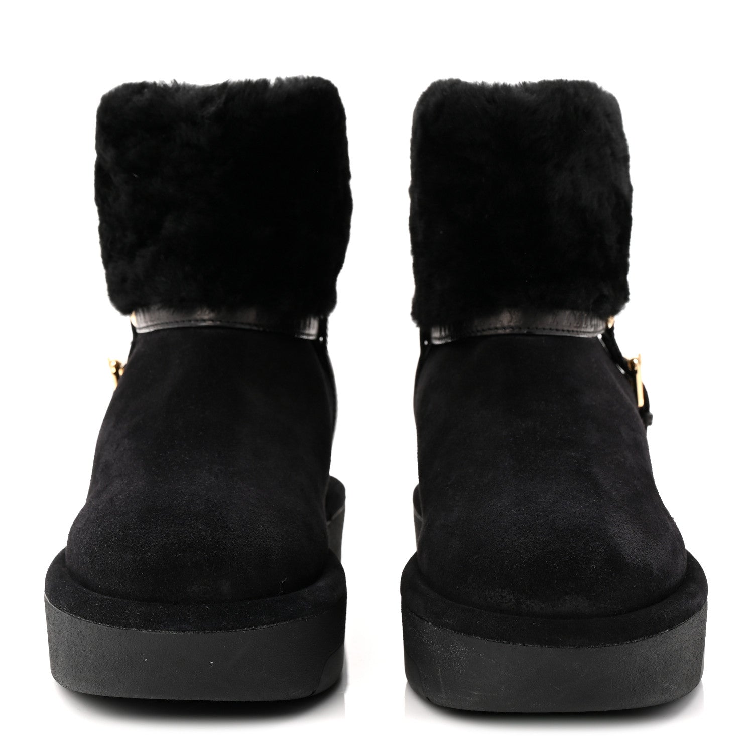 Suede Calfskin Shearling Aspen Platform Ankle Boots 37 Black