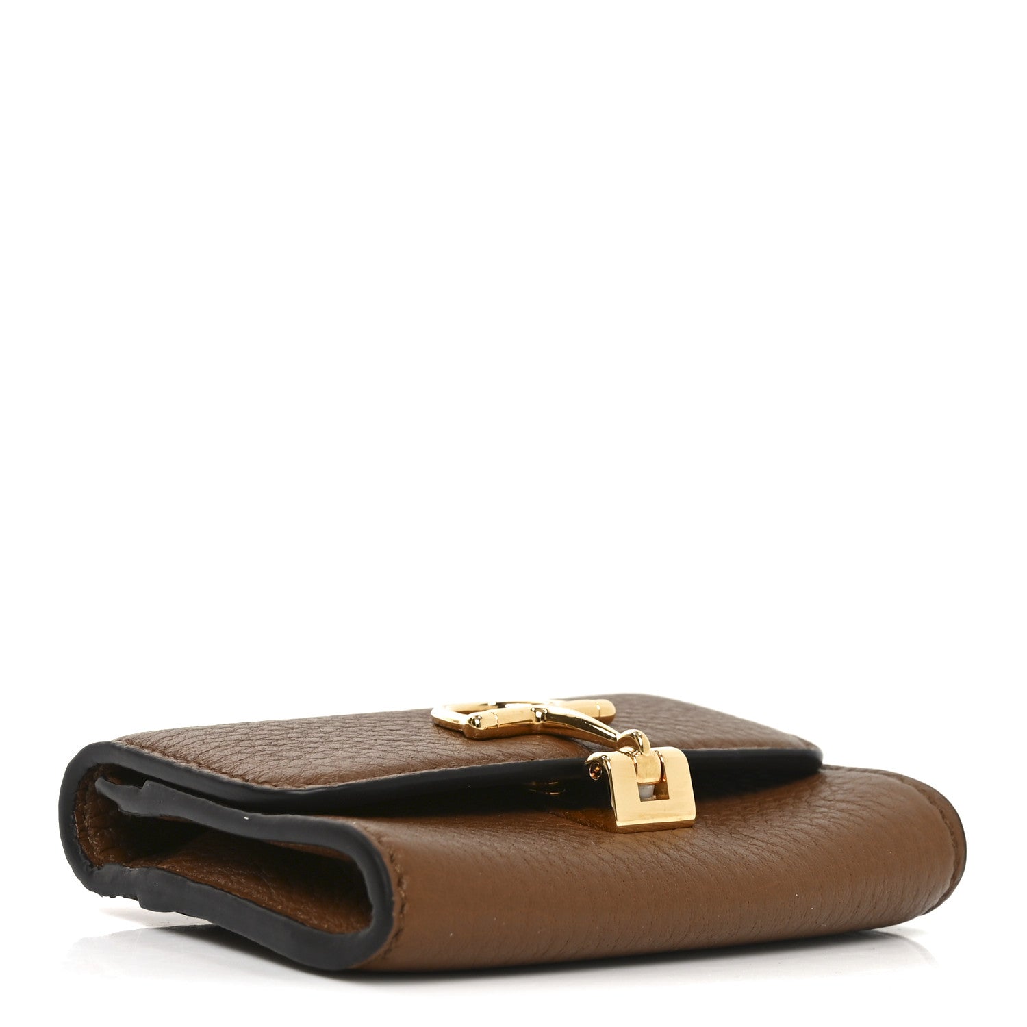 Grainy Calfskin Softbit Card Case Wallet Brown