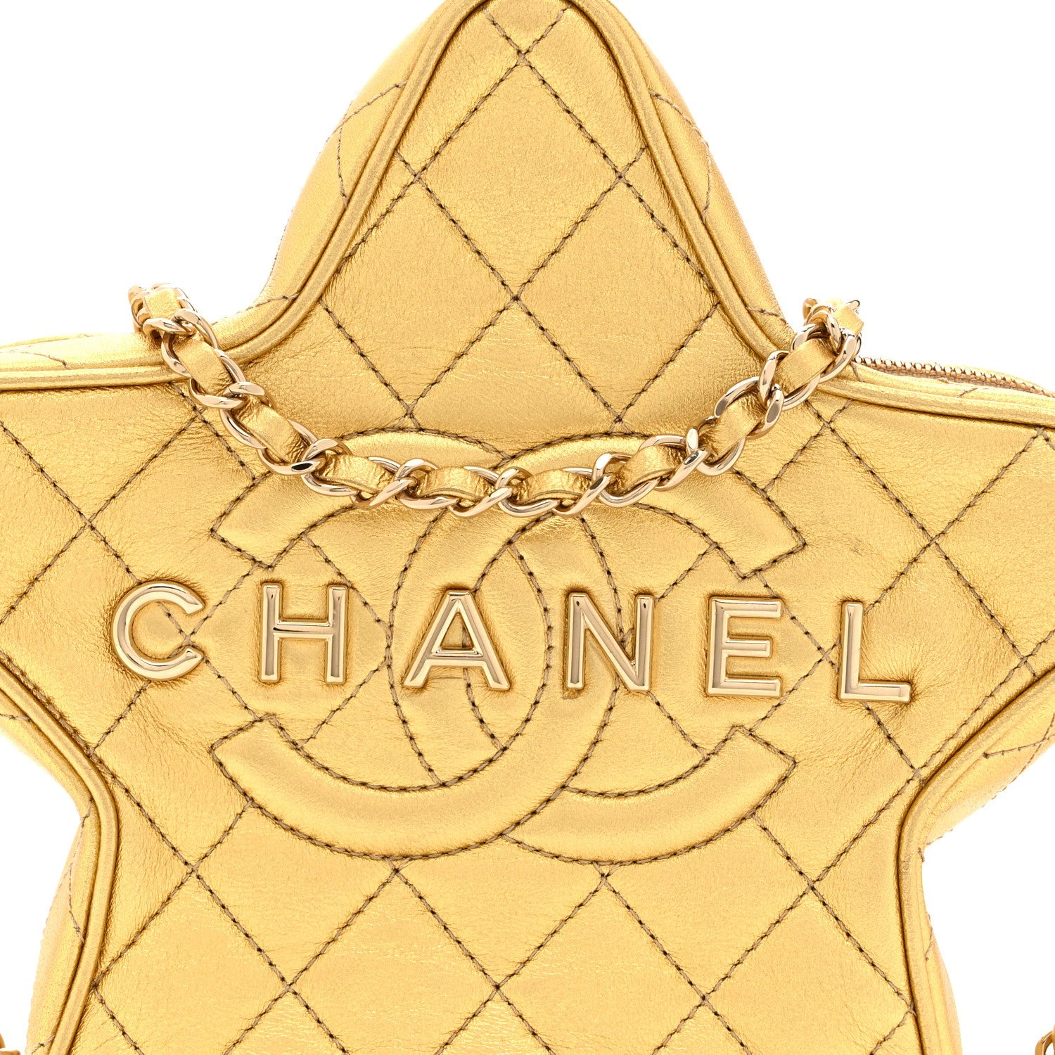 Metallic Lambskin Quilted Walk Of Fame Star Bag Gold