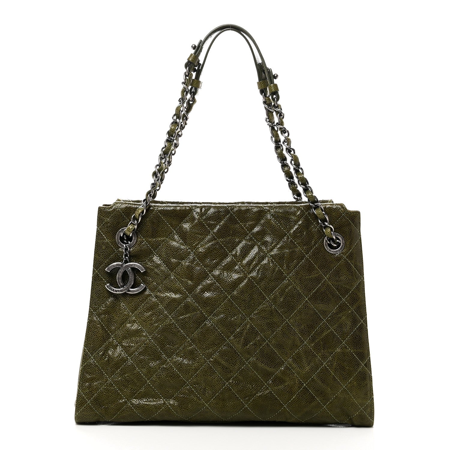 Glazed Caviar Quilted Tote Green