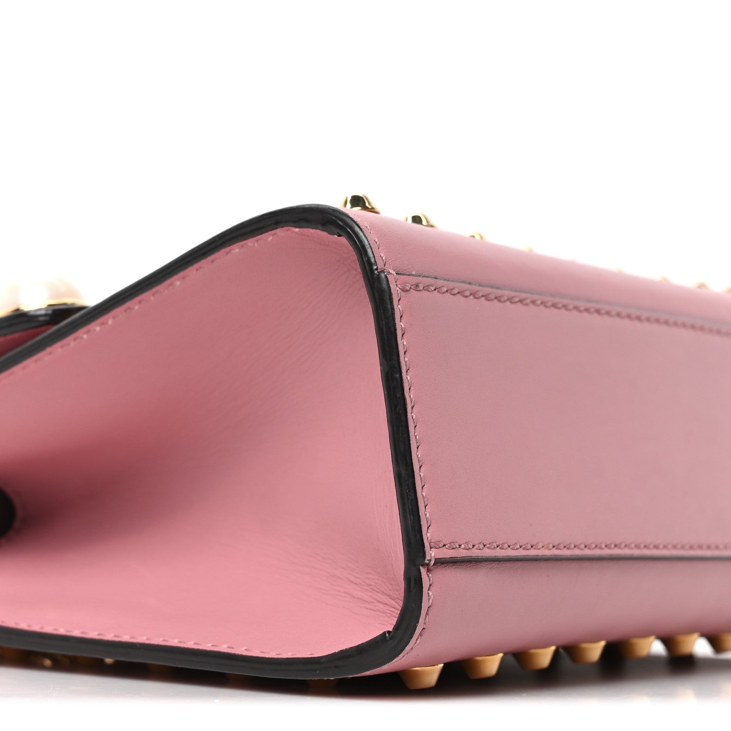 Calfskin Studded Small Padlock Shoulder Bag Carmine Rose