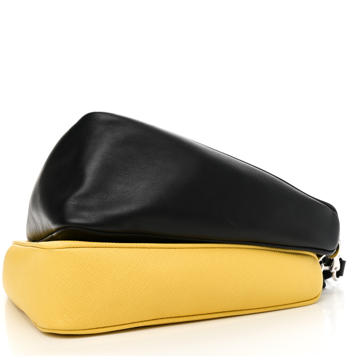 Vitello Saffiano Cuir Double Triangle Shoulder Bag Black Sole