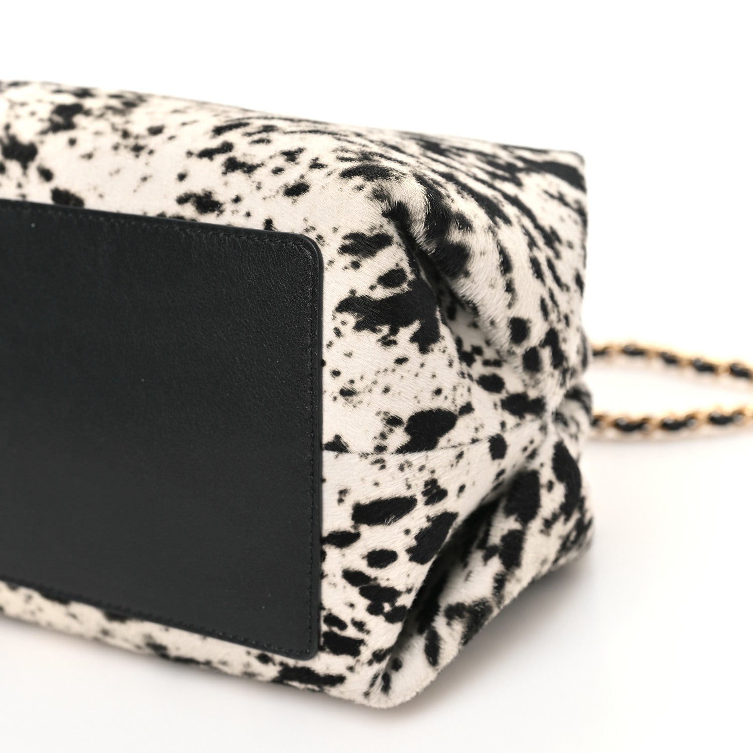 Lambskin Pony Hair Printed Clutch With Chain Black White
