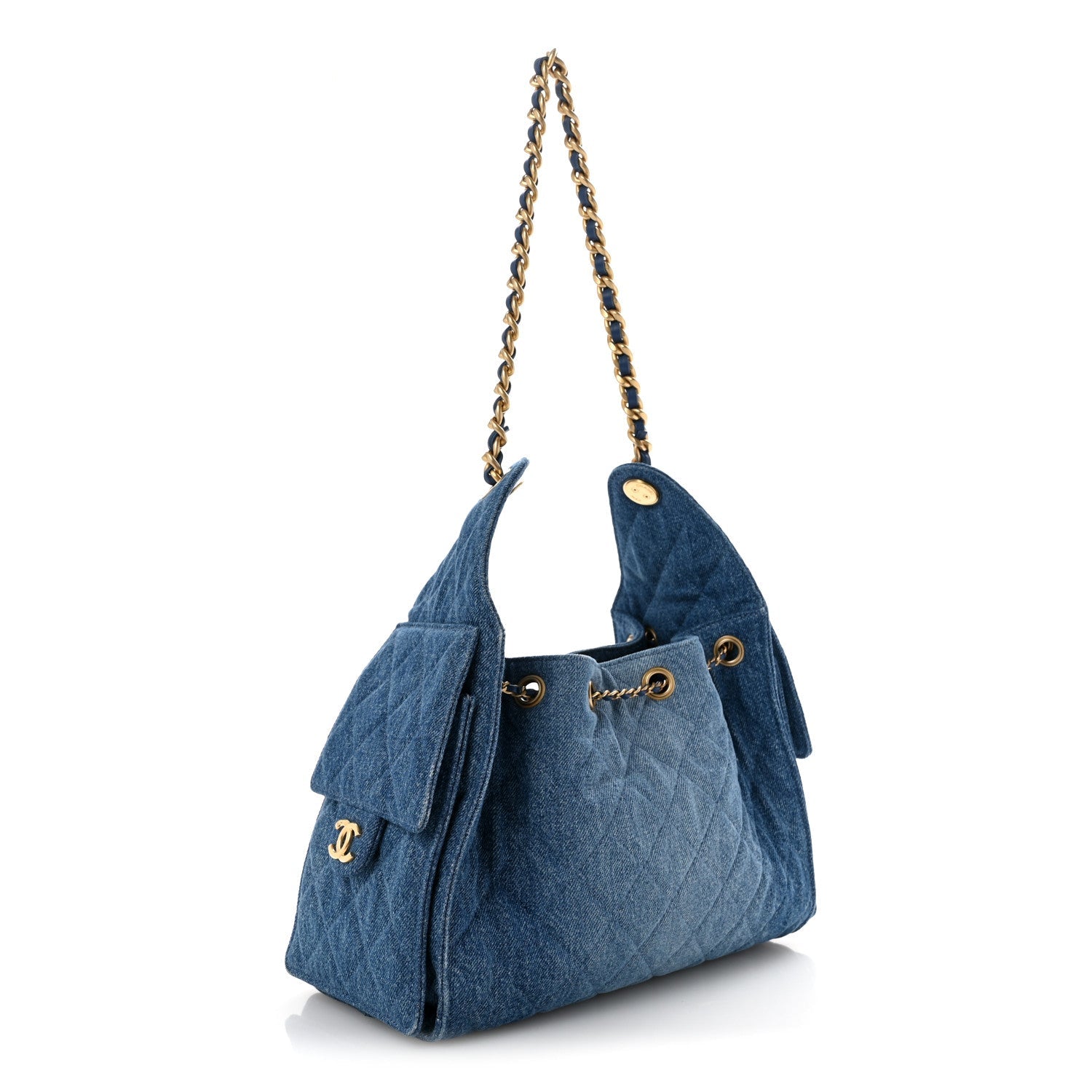 Washed Denim Quilted Small Chanel 25 Handbag Blue