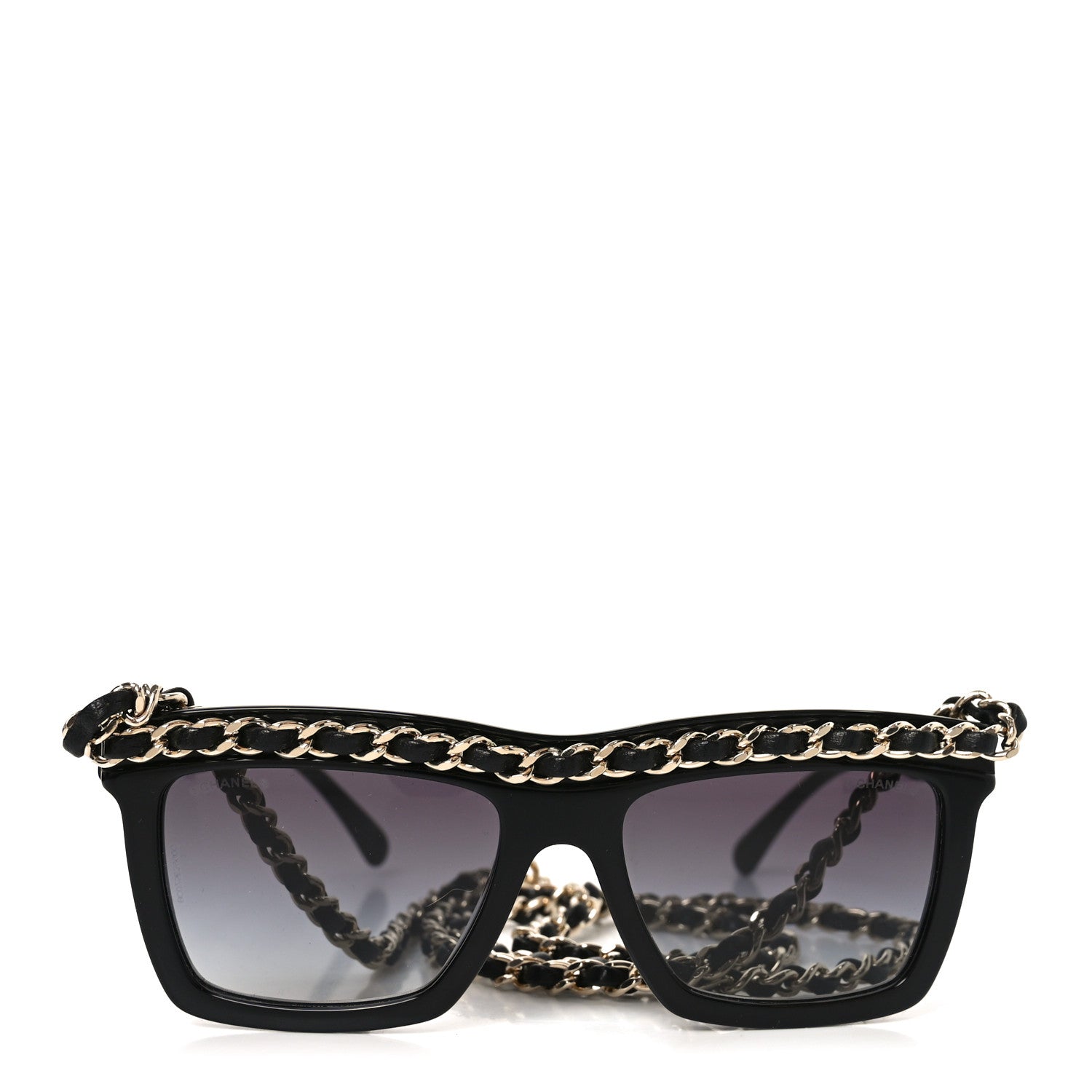 Acetate Metal Calfskin Chain Rectangle Sunglasses 71627 Black