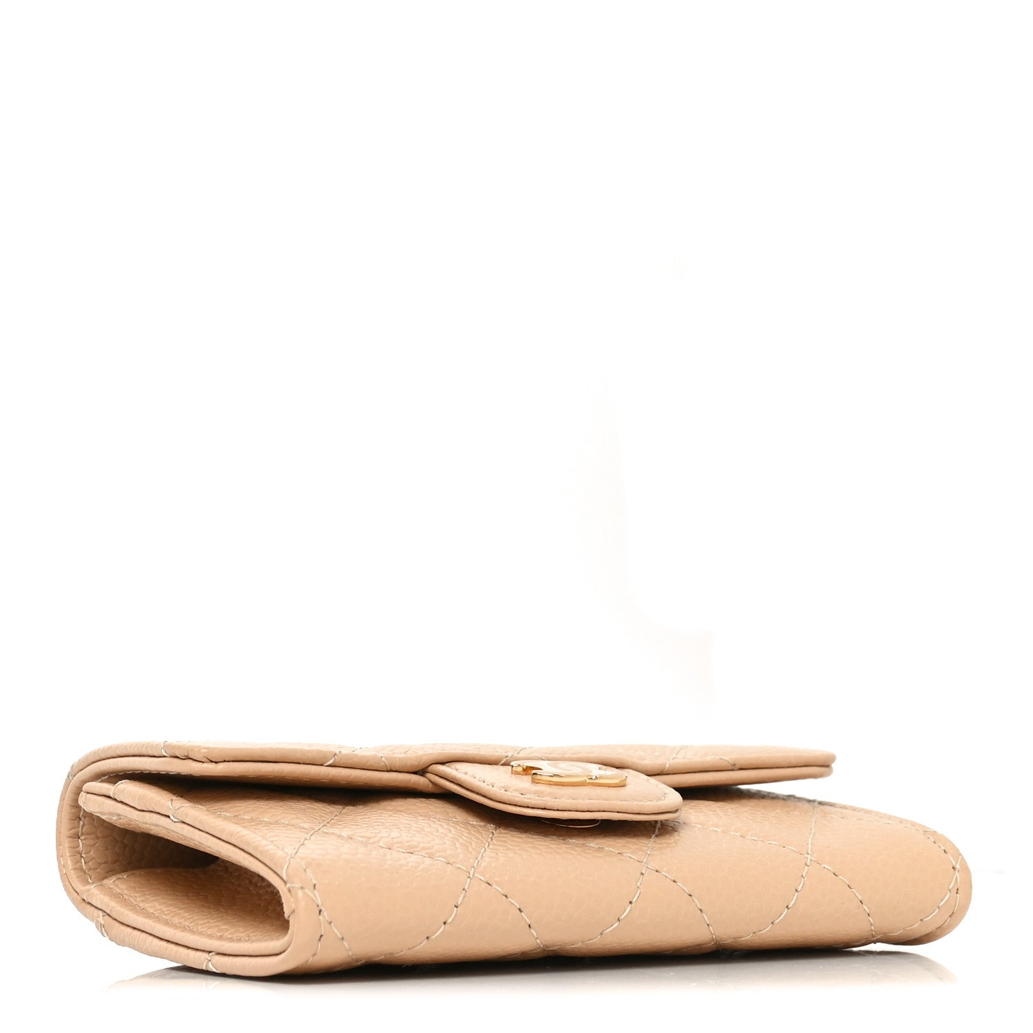 Caviar Quilted Flap Card Holder Wallet Beige