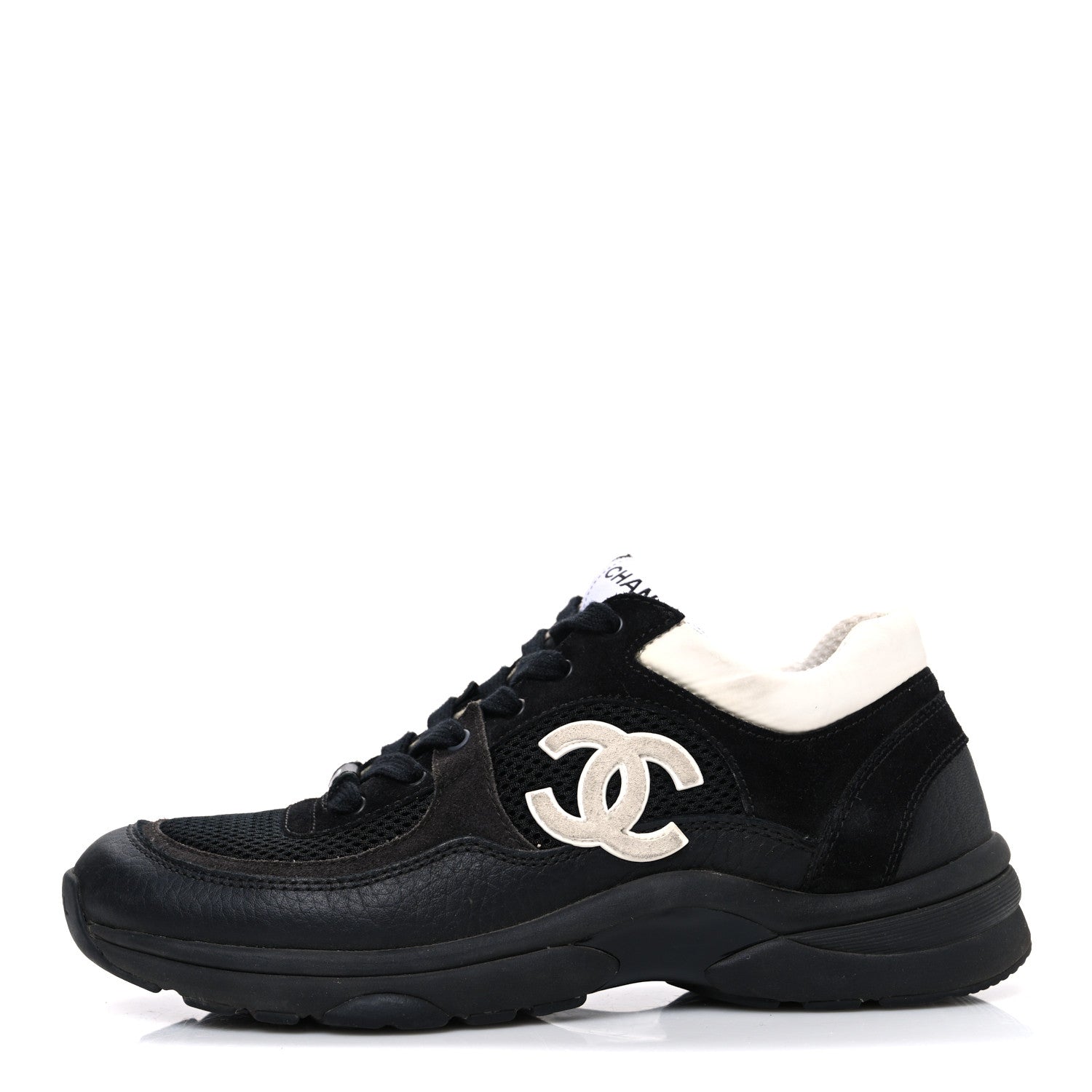 Mesh Suede Grained Calfskin Womens CC Sneakers 37.5 Black White