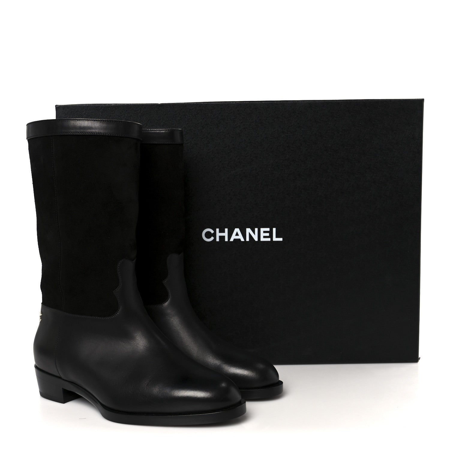 Suede Calfskin CC Short Boots 37.5 Black