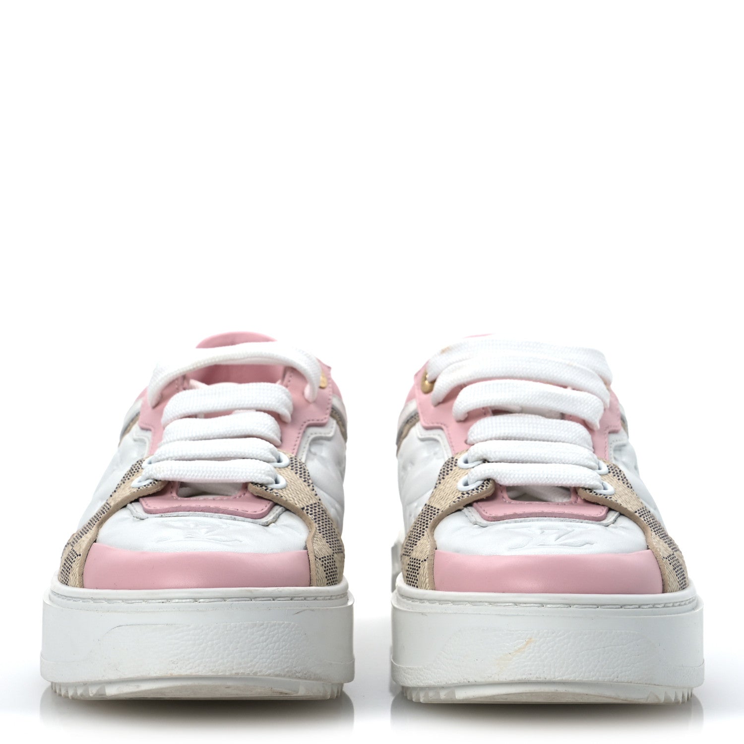 Monogram Embossed Calfskin Damier Azur Time Out Sneakers 36 Rose Clair Pink