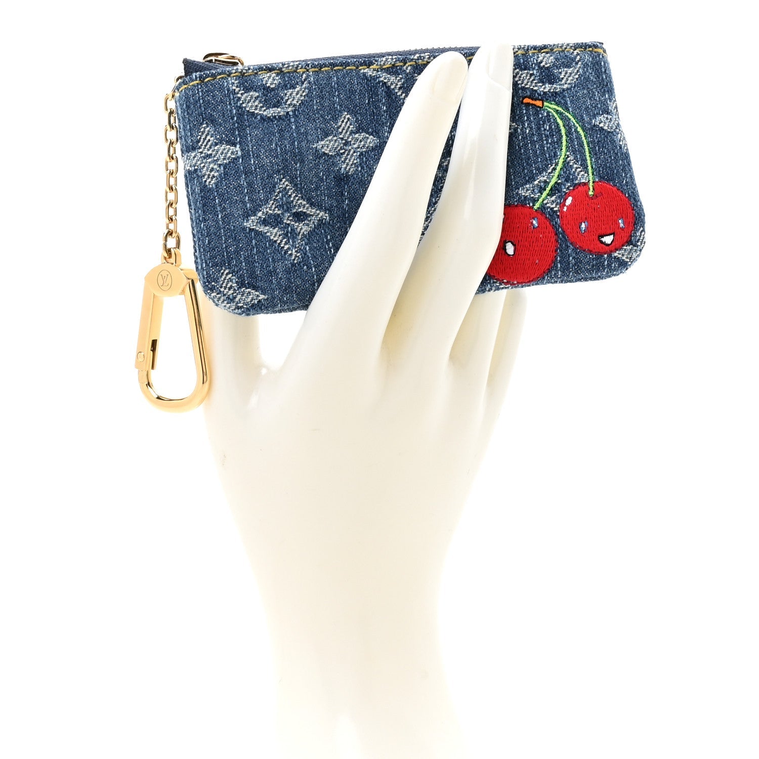 LV X TM Monogram Denim Cerises Key Pouch Blue