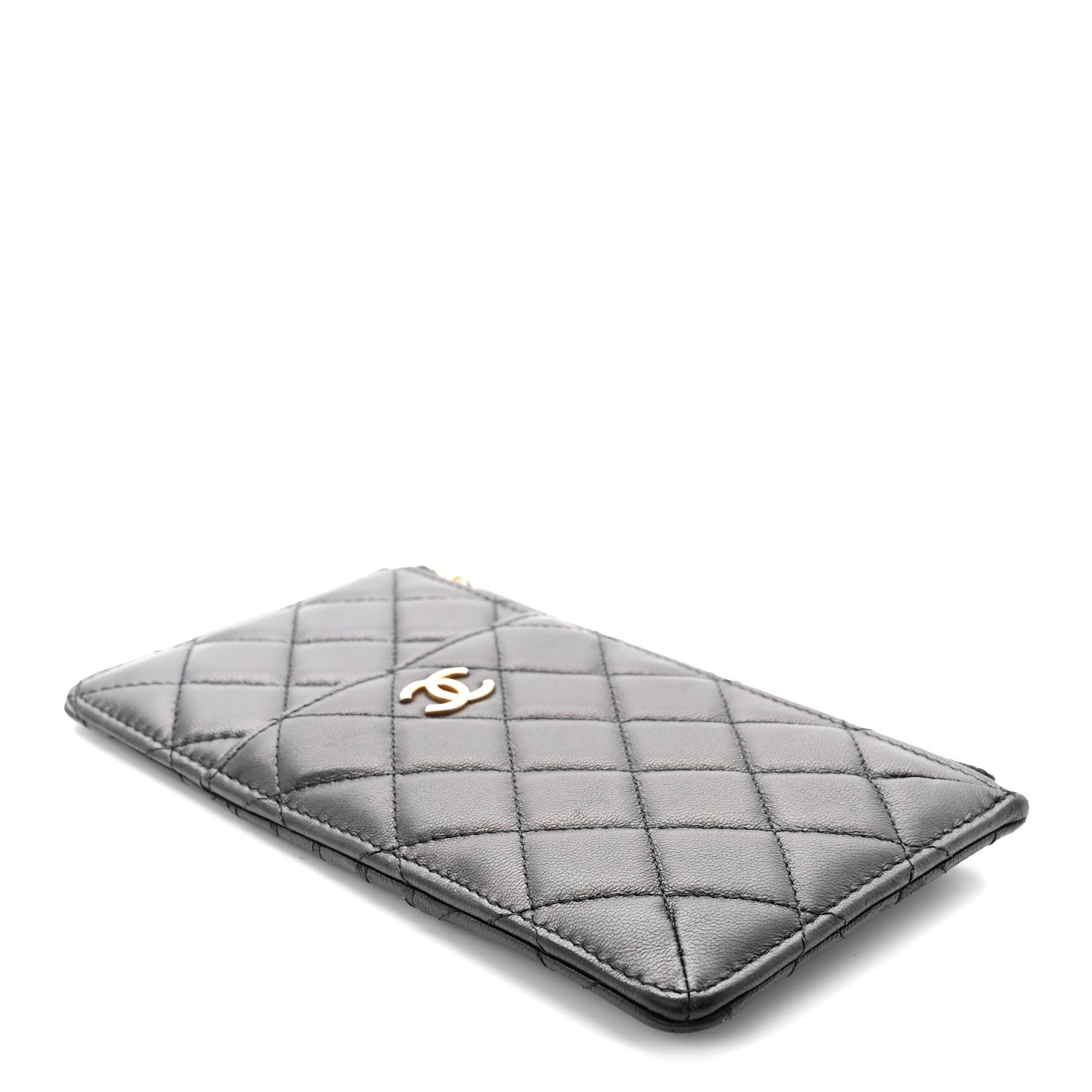 Lambskin Quilted Egyptian Amulet Classic Flat Wallet Pouch Black