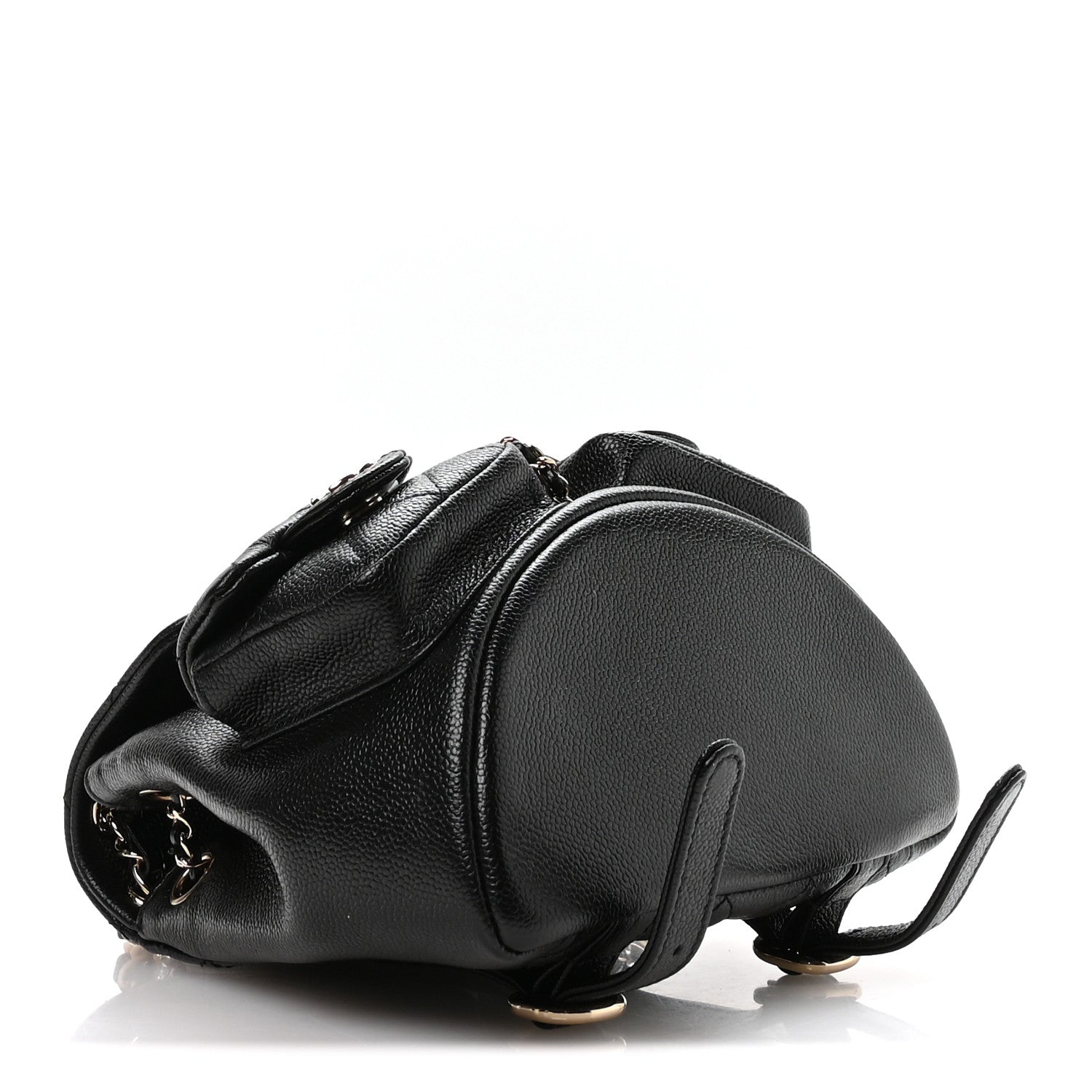 Shiny Caviar Quilted Small Duma Pockets Drawstring Backpack Black