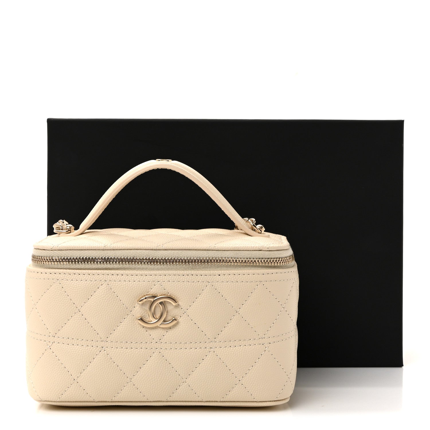 Caviar Quilted Trendy Handle Mini Vanity Ecru