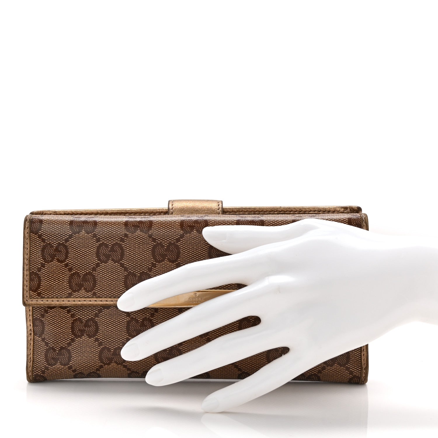 Crystal Monogram Metal Bar Continental Flap Wallet Gold