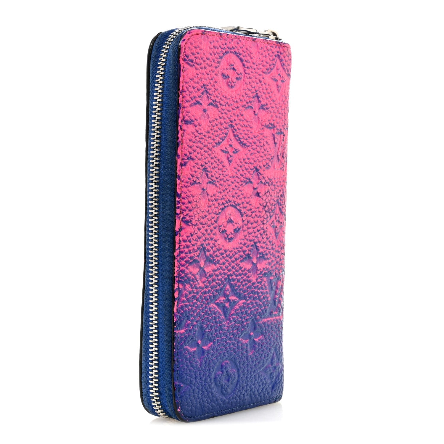 Taurillon Illusion Zippy Vertical Wallet Bleu Rose