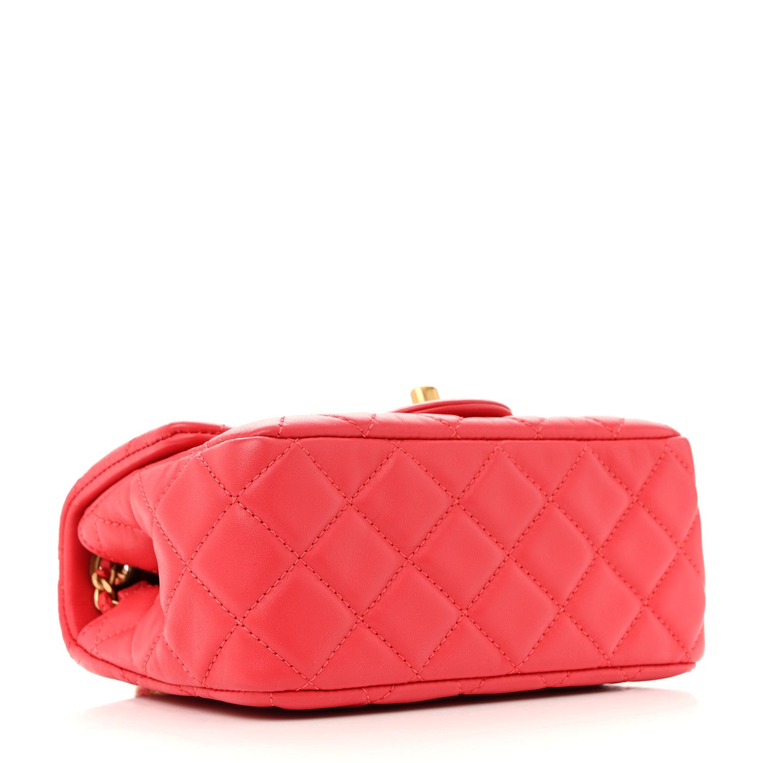 Lambskin Quilted Mini Pearl Crush Flap Red