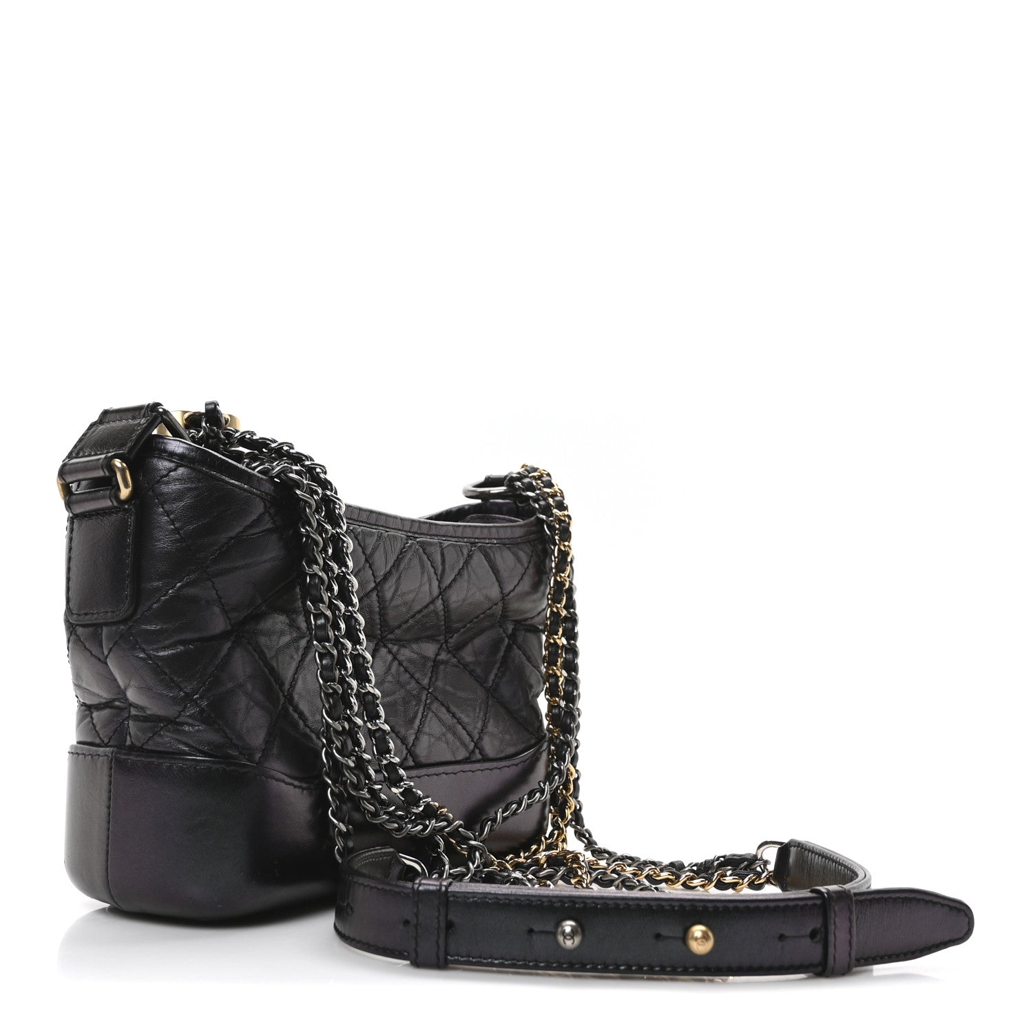 Iridescent Aged Calfskin Quilted Small Gabrielle Hobo Black