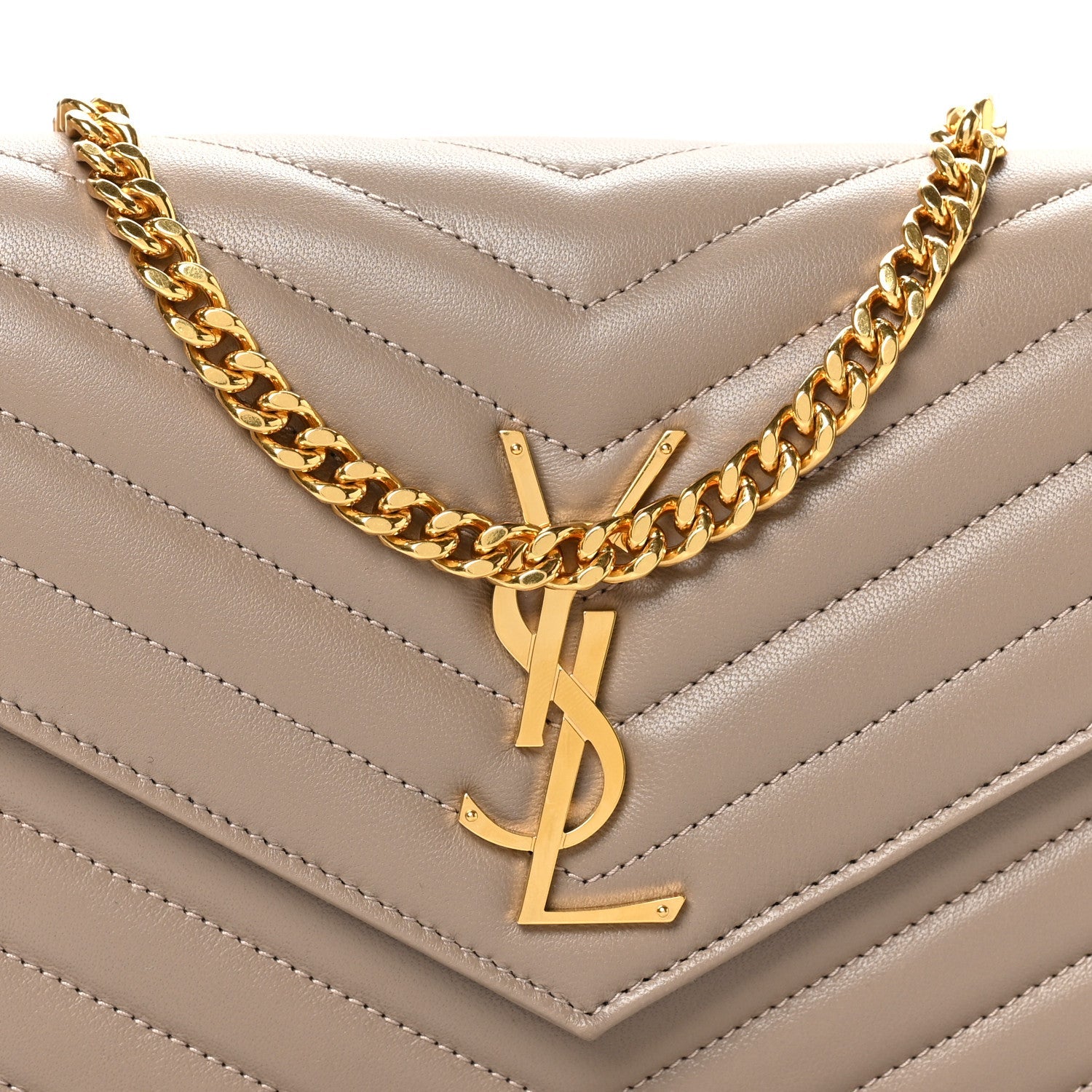Lambskin Matelasse Chevron Monogram Chain Wallet Dusty Grey