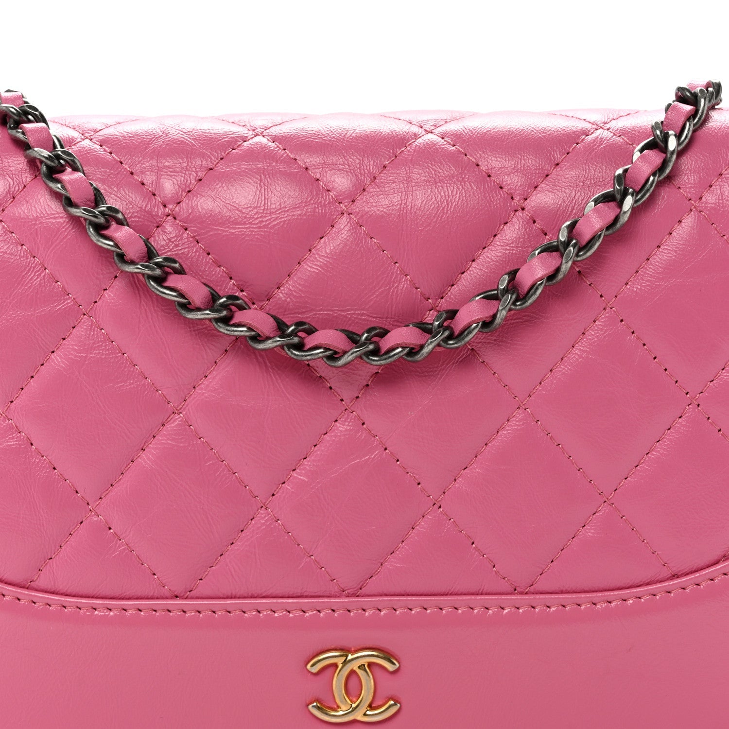 Aged Calfskin Quilted Gabrielle Wallet On Chain WOC Pink
