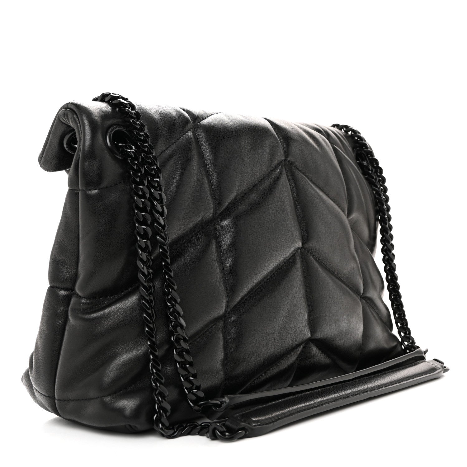 Lambskin Quilted Small Loulou Puffer Monogram Monochrome Chain Satchel Black