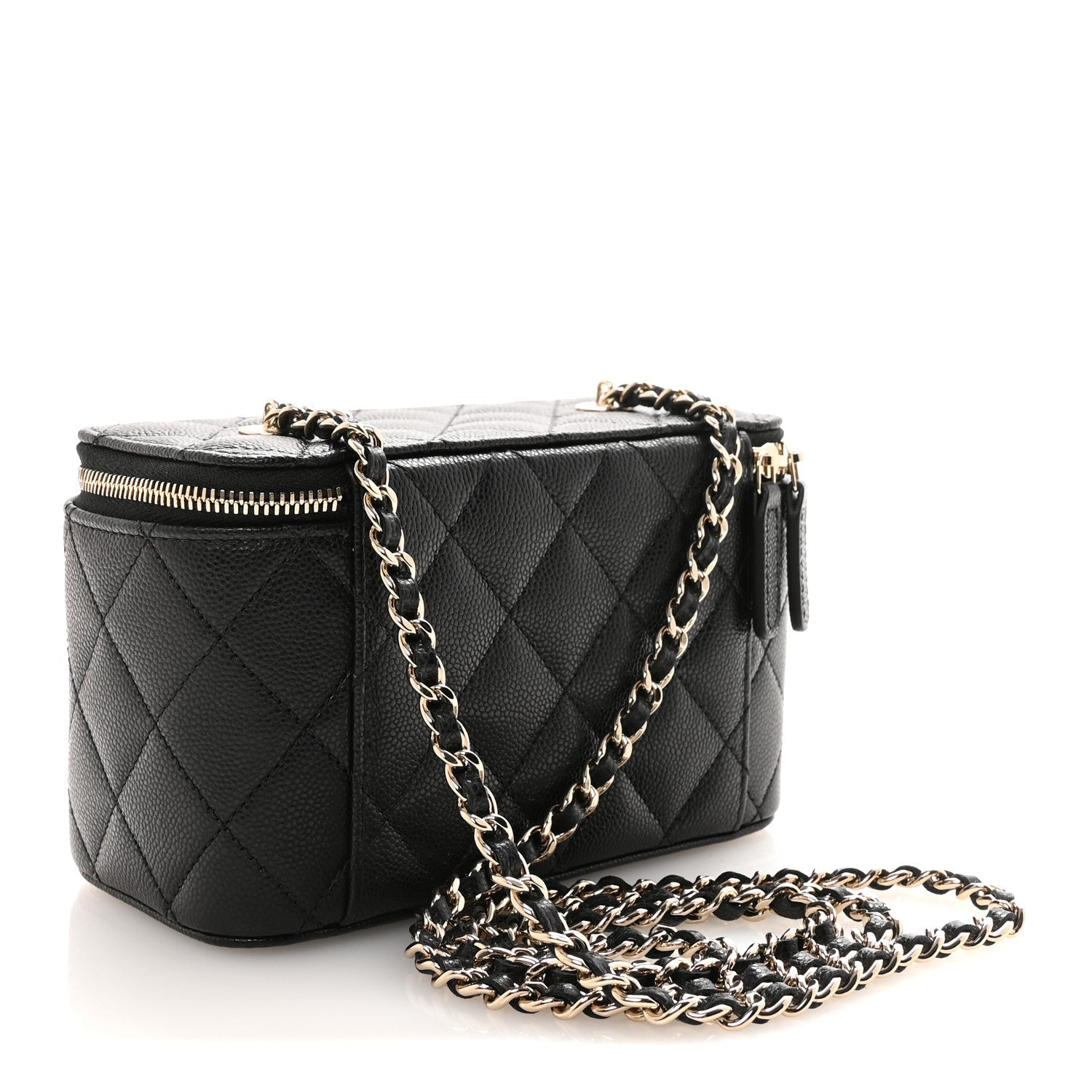 Caviar Quilted Small Vanity Case With Chain Black