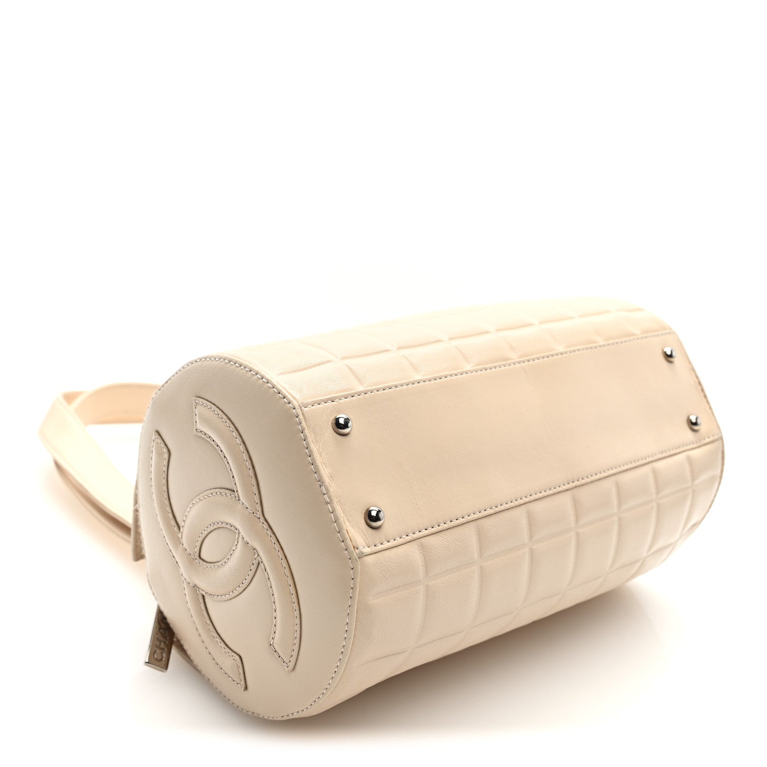 Lambskin Quilted CC Chocolate Bar Barrel Bag Beige